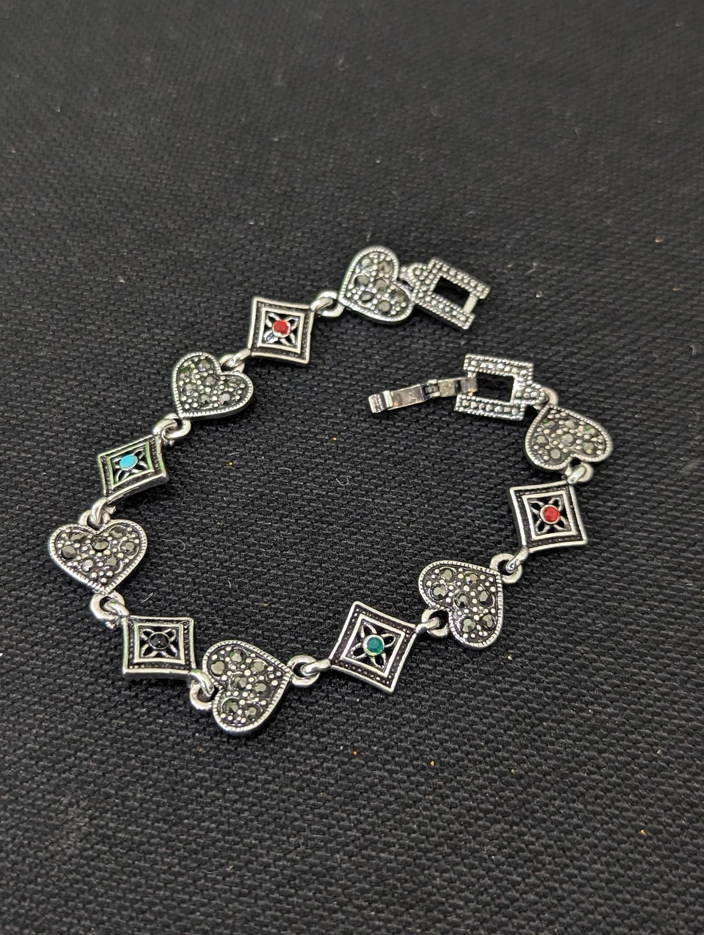 Antique Silver multi color heart design Bracelet