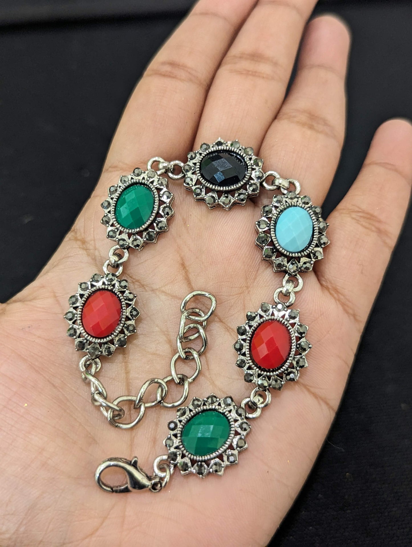 Antique Silver multi color oval Bracelet - Simpliful