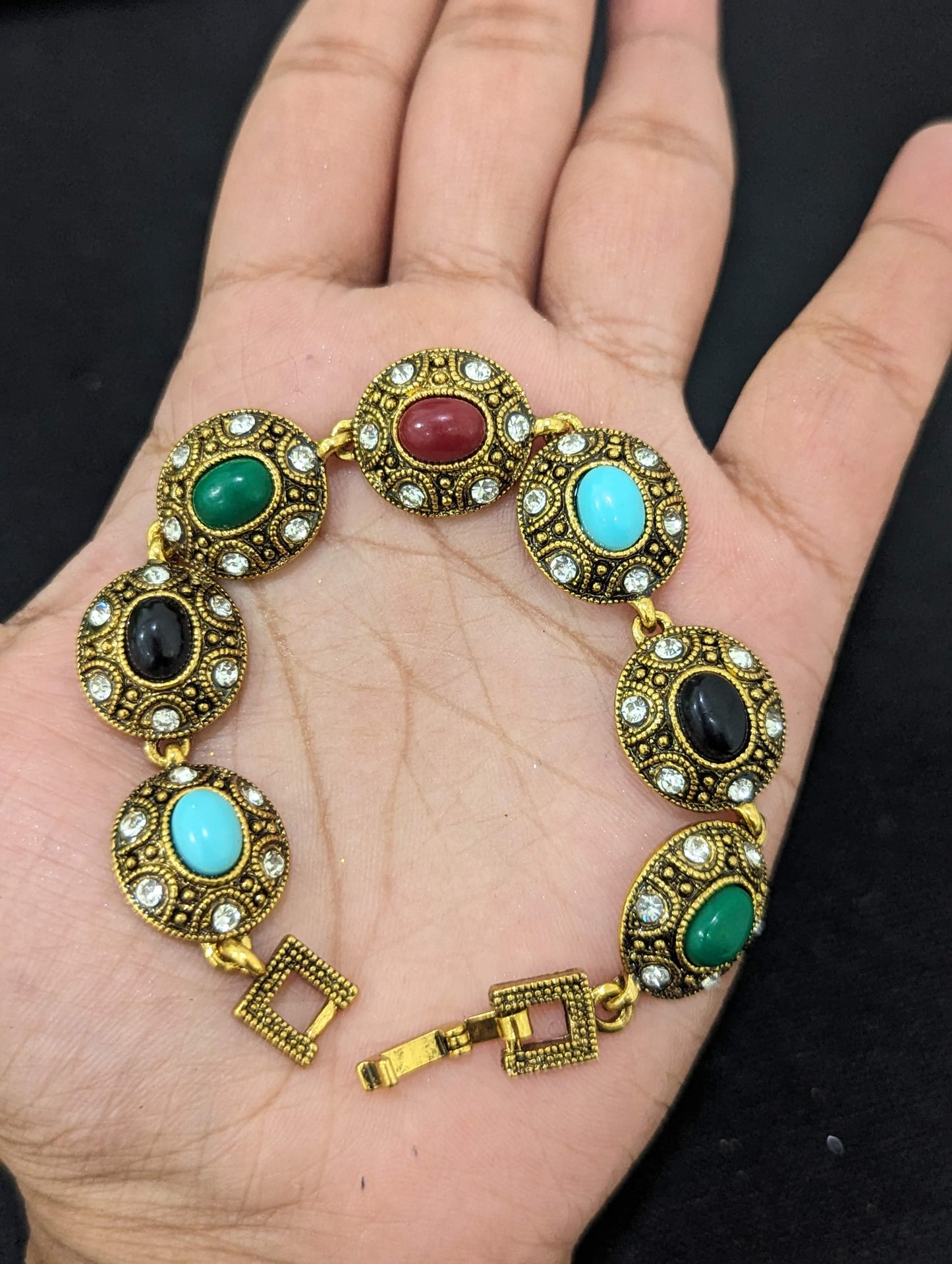 Antique gold Colorful Oval Bracelet