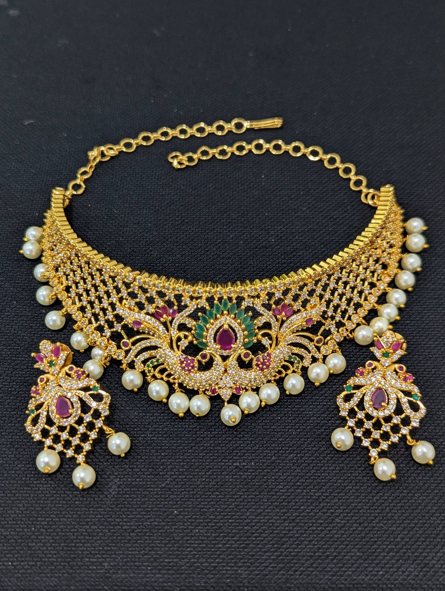 One gram gold plated Statement Choker Set - Design 6