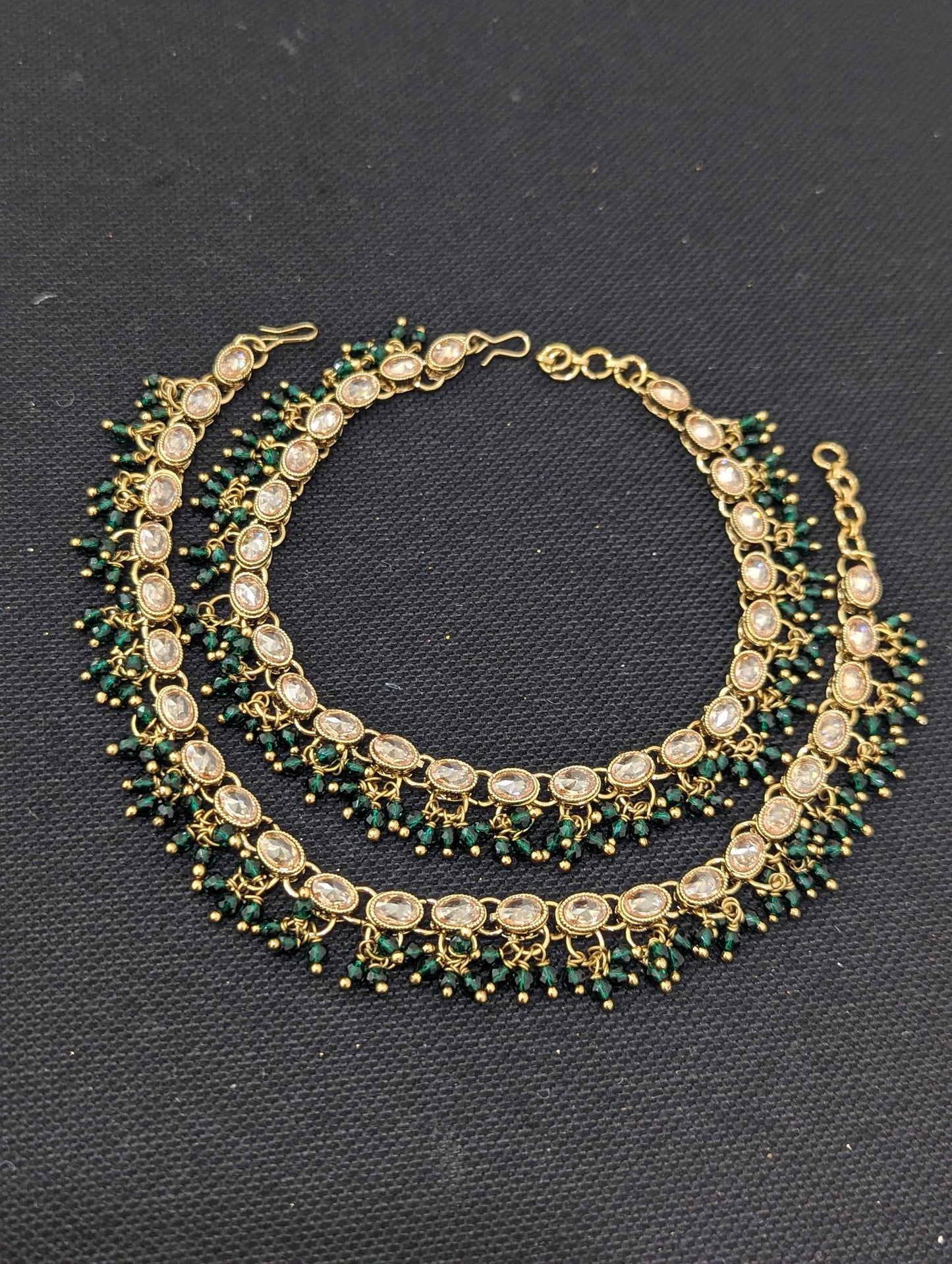Mehandi Gold plated Polki Anklets - D1