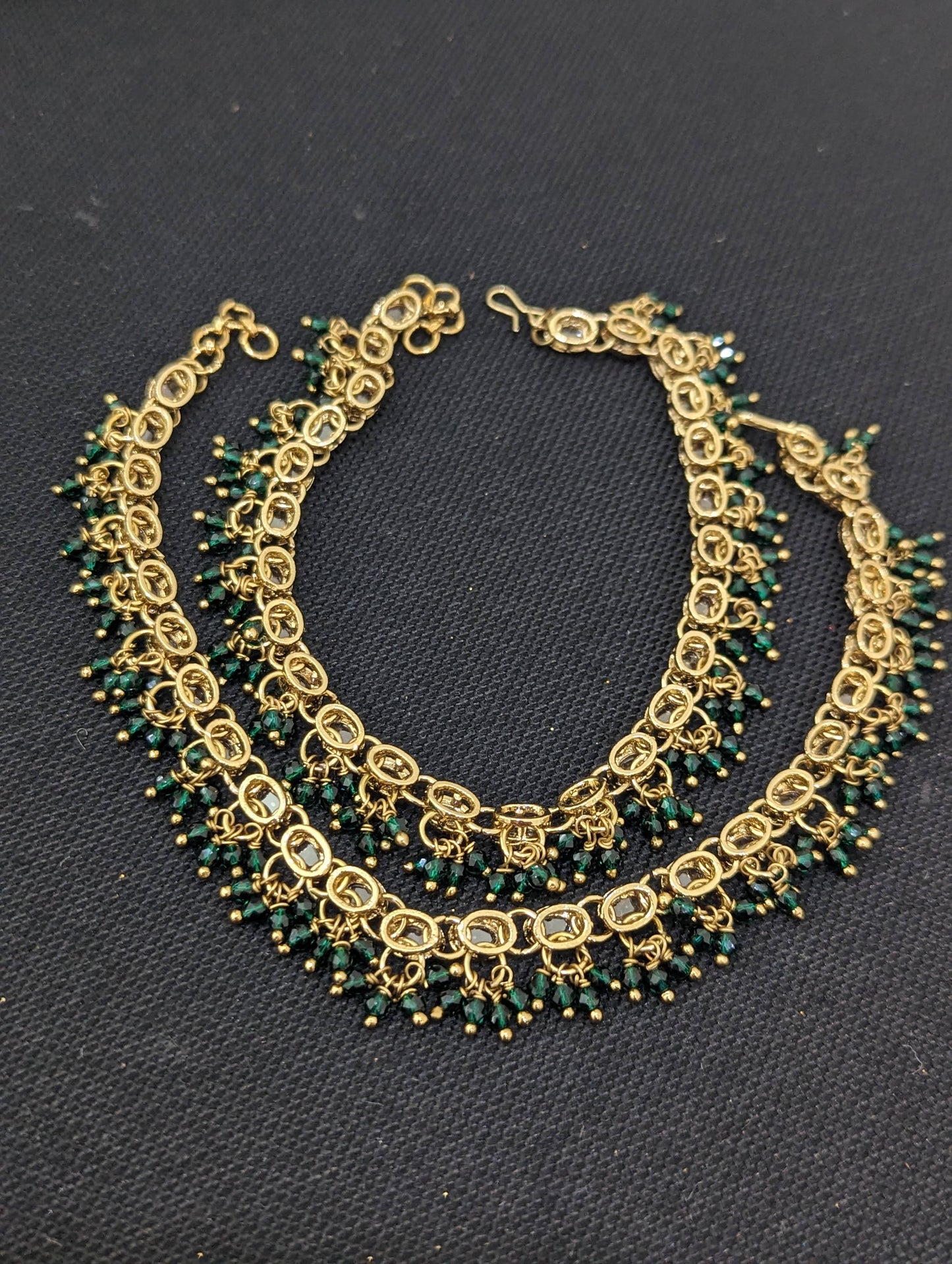 Mehandi Gold plated Polki Anklets - D1