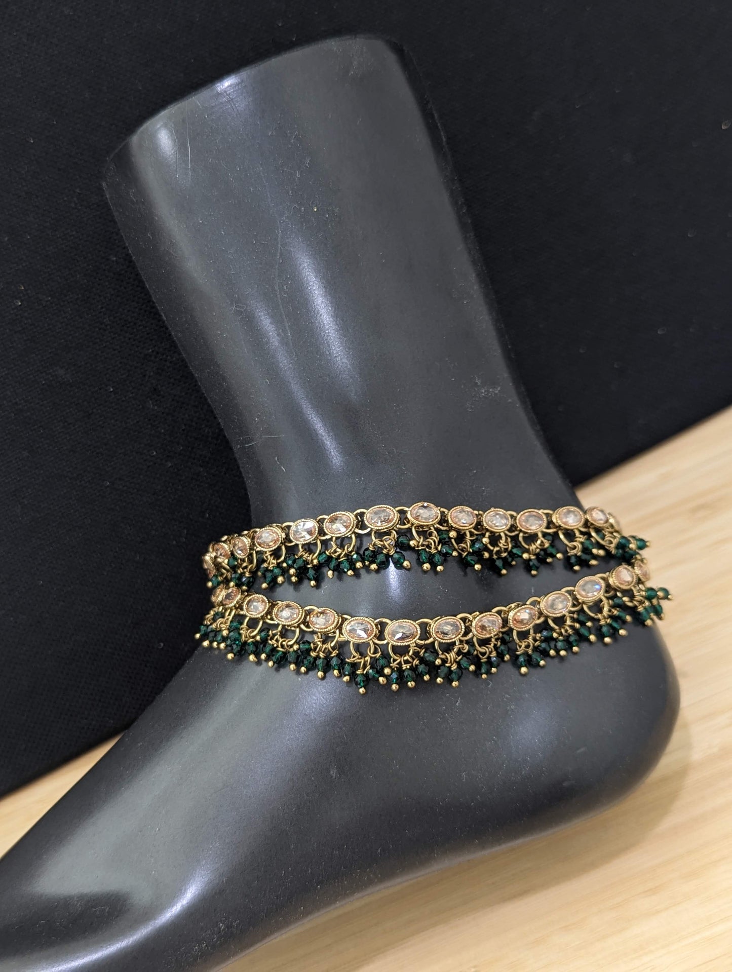 Mehandi Gold plated Polki Anklets - D1