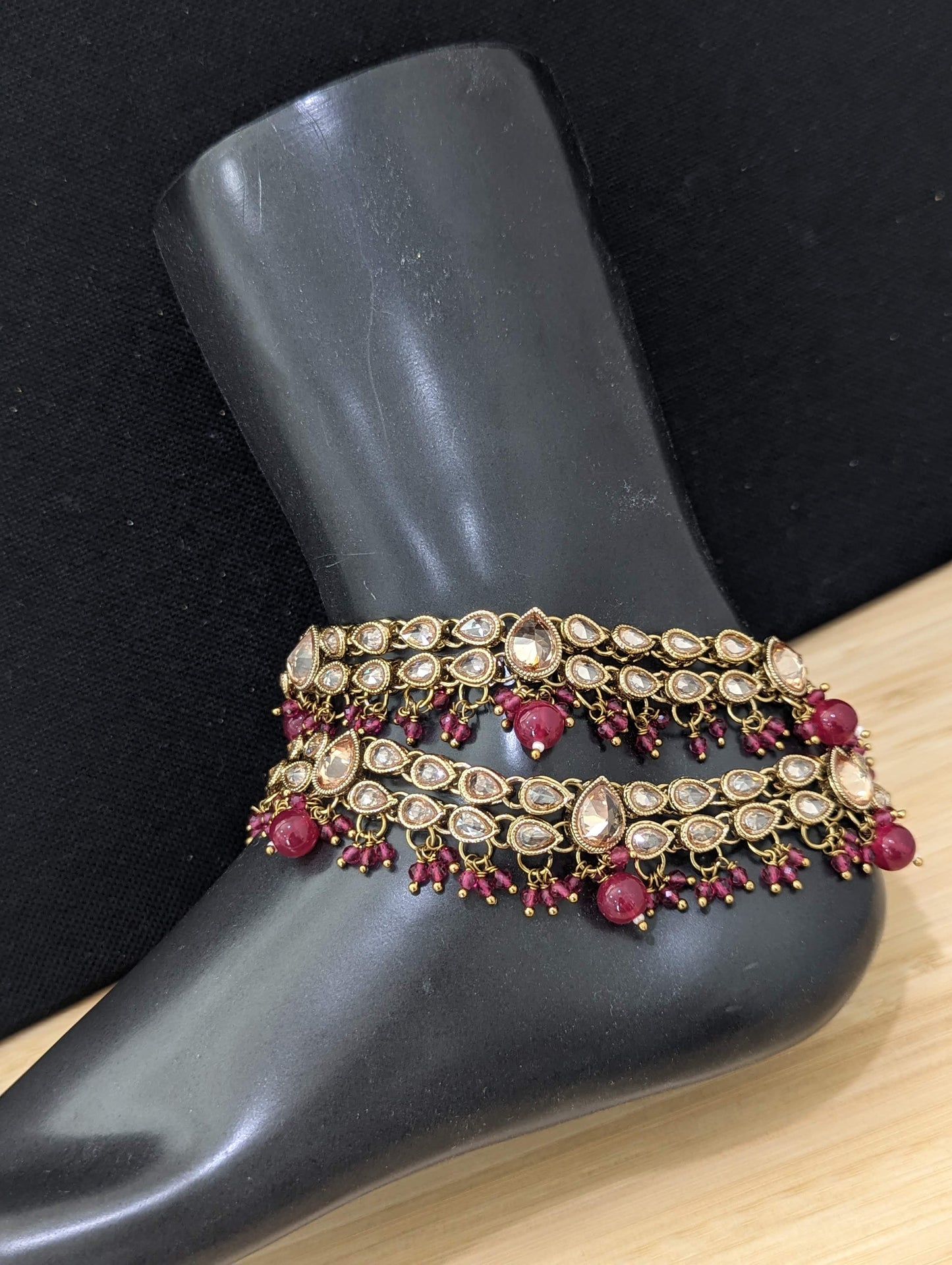 Mehandi Gold plated Polki Anklets - D2