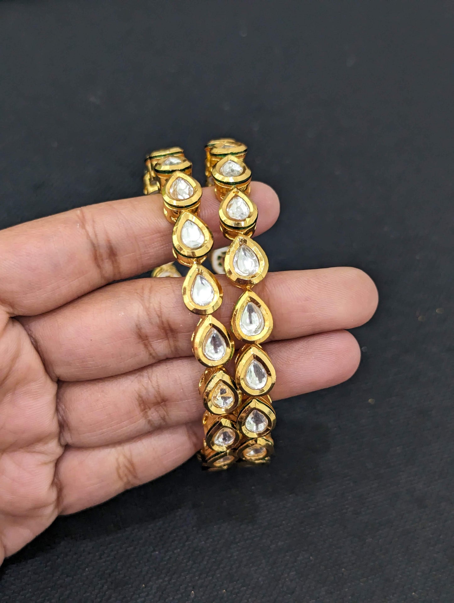 Teardrop kundan stone embedded traditional Bangles