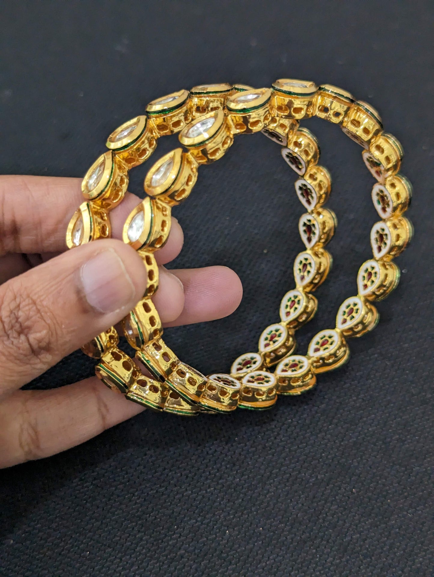 Teardrop kundan stone embedded traditional Bangles