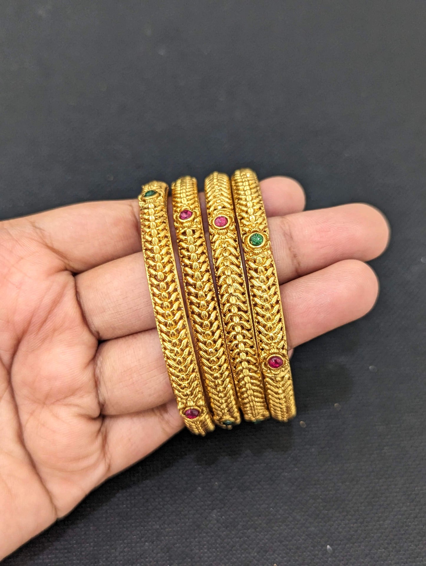 Gold plated Kemp stone Bangles - Set of 4