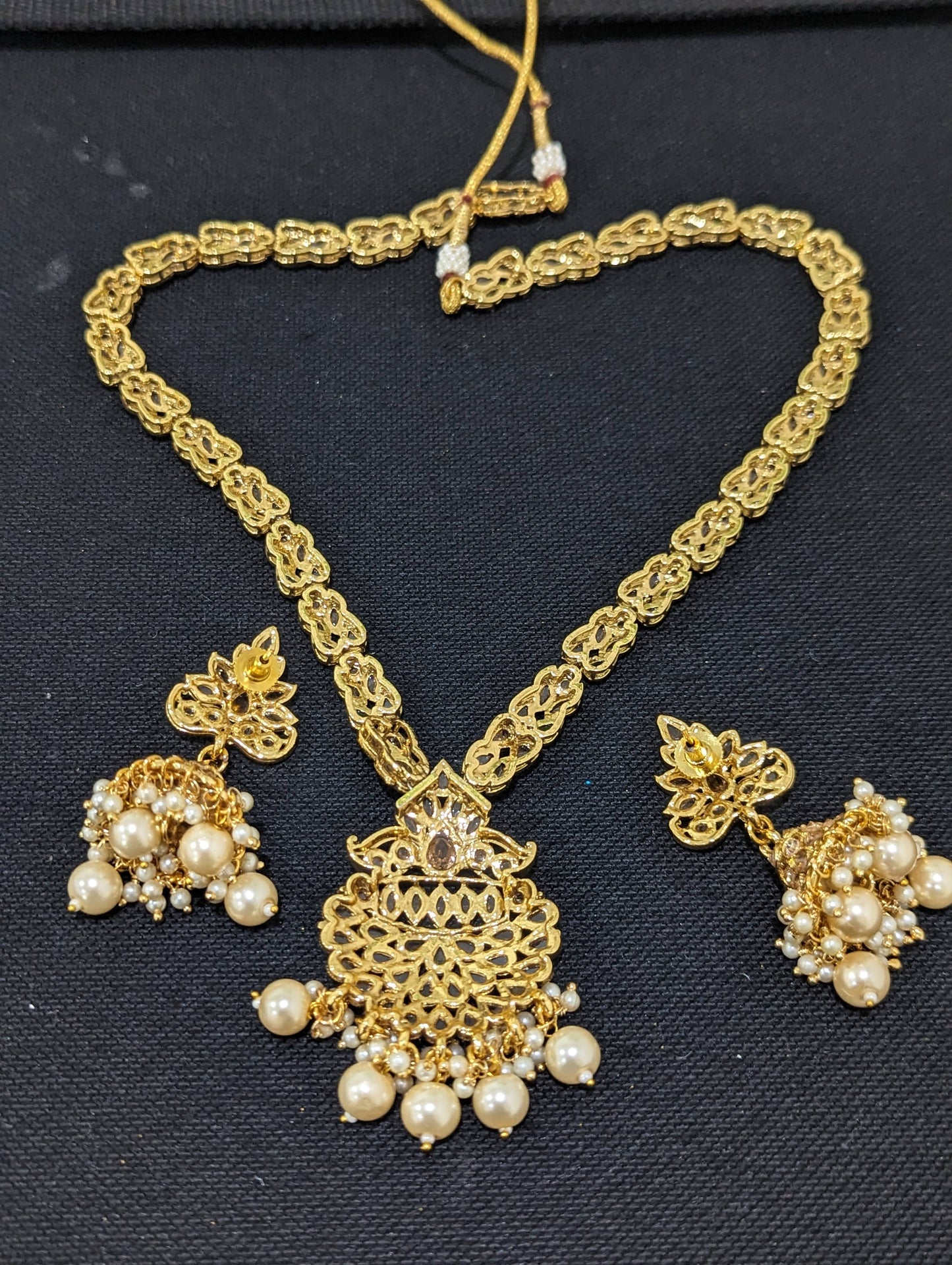 Polki stone Long Chain Necklace and Jhumka Earrings set