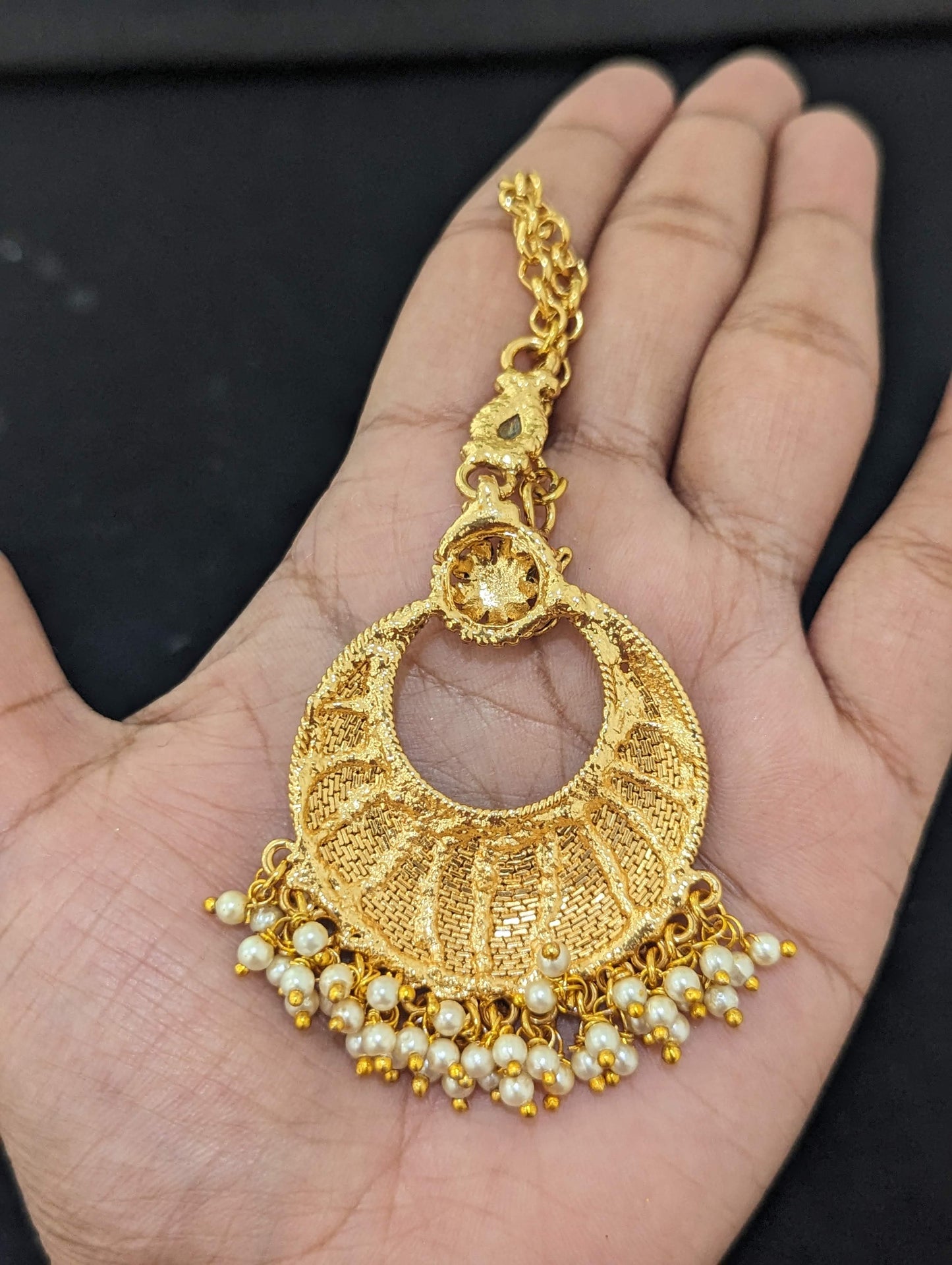 Chandbali design Large Traditional Maang Tikka