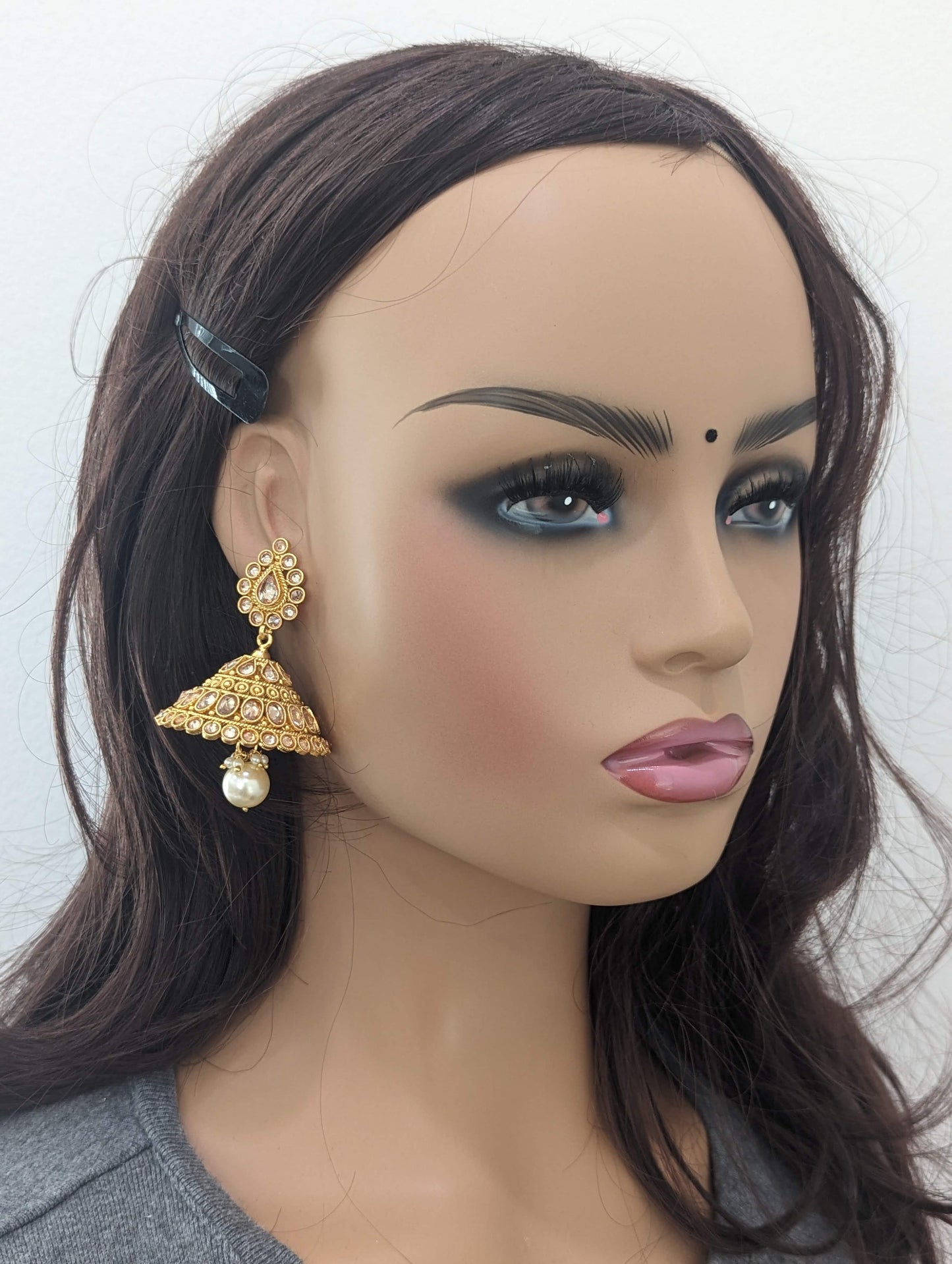 Gold plated Polki Large Jhumka Earrings