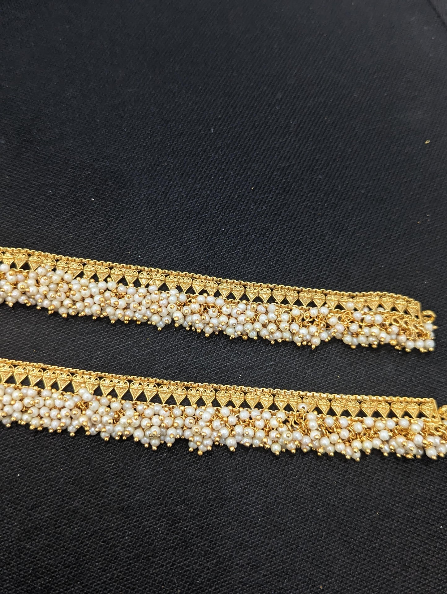 Gold plated pearl cluster bead dangle Bridal Anklets - D2