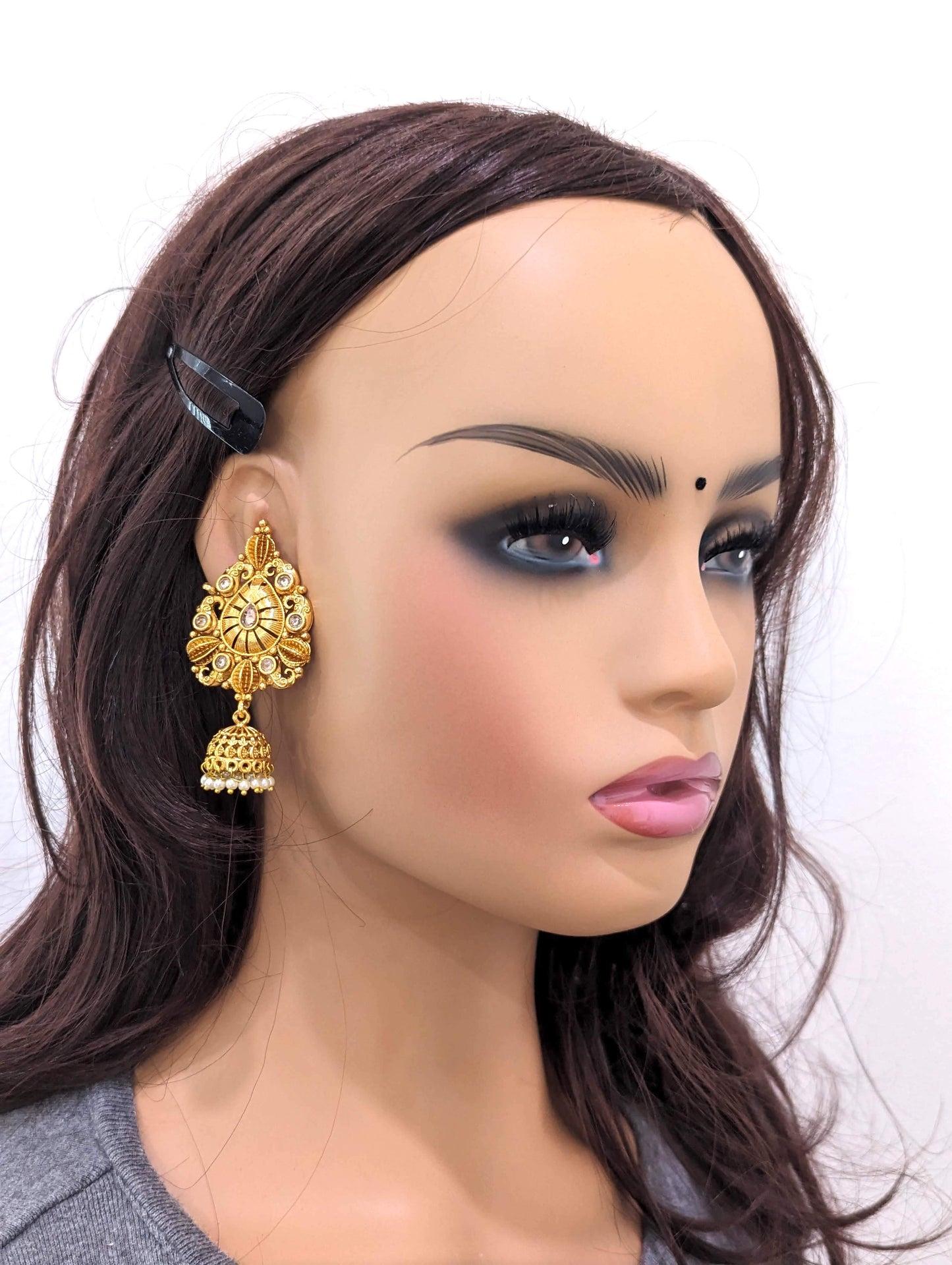 Gold plated Large Bridal Jhumka Earrings