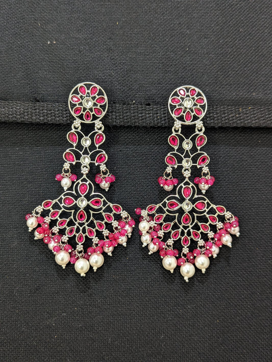 Silver plated Kundan Chandbali Earrings