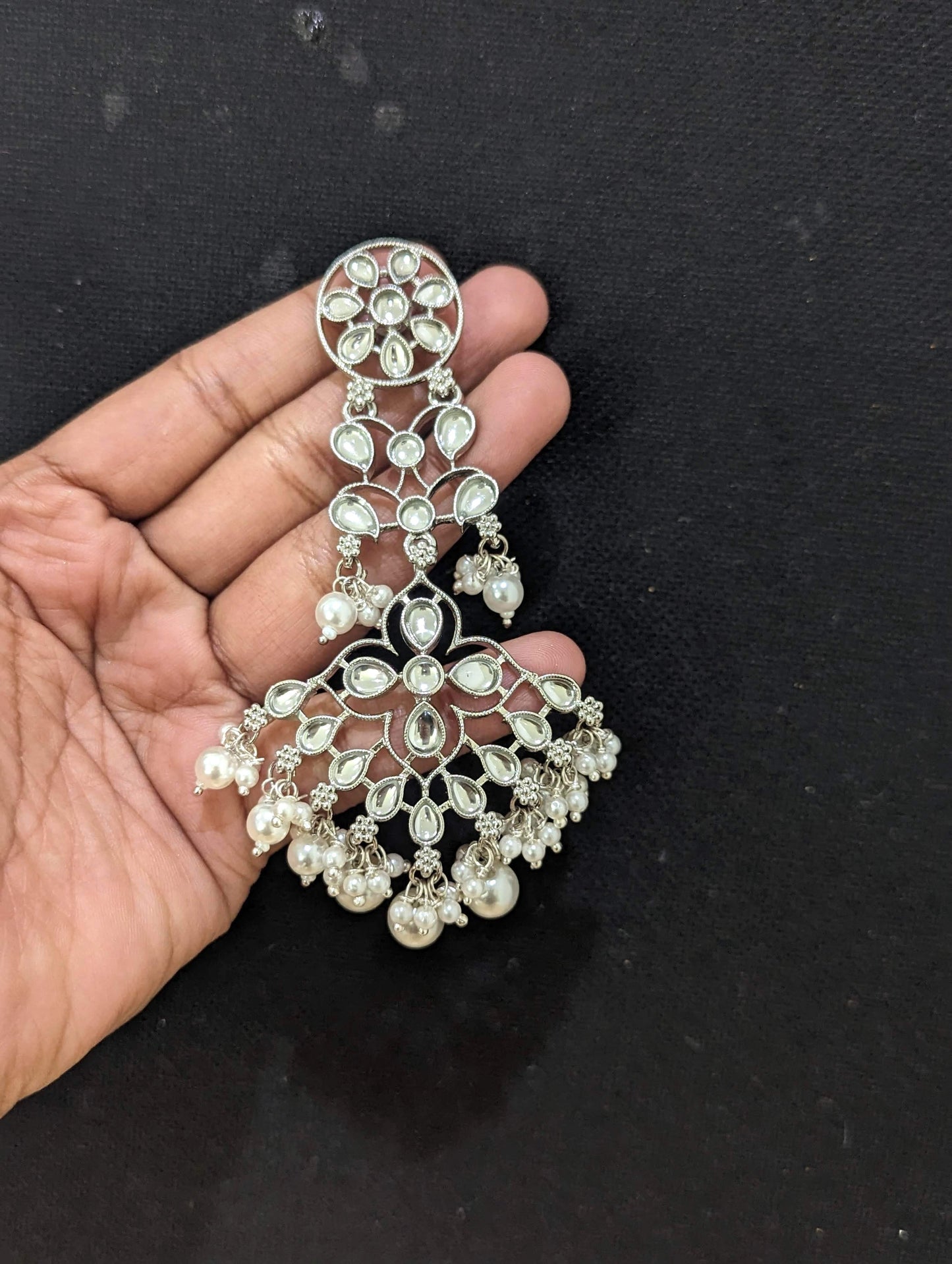 Silver plated Kundan Chandbali Earrings