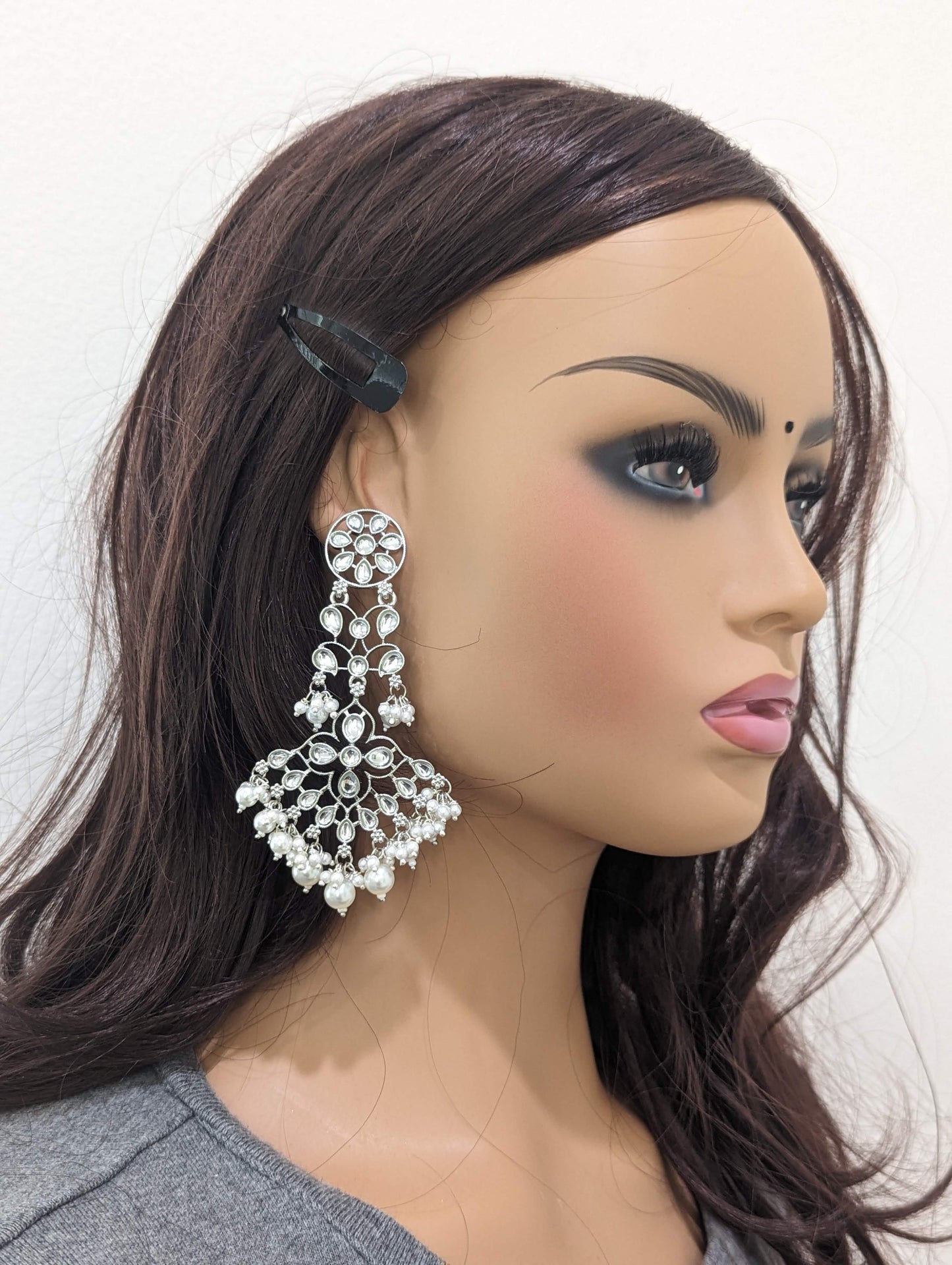 Silver plated Kundan Chandbali Earrings