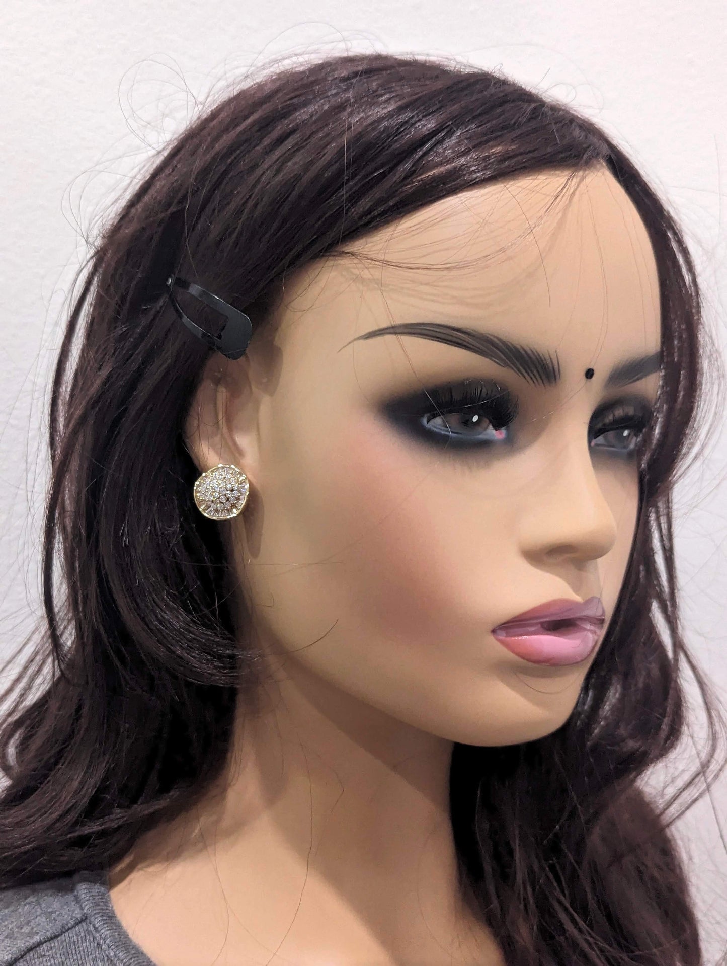 Curvy Round gold plated CZ Stud Earrings