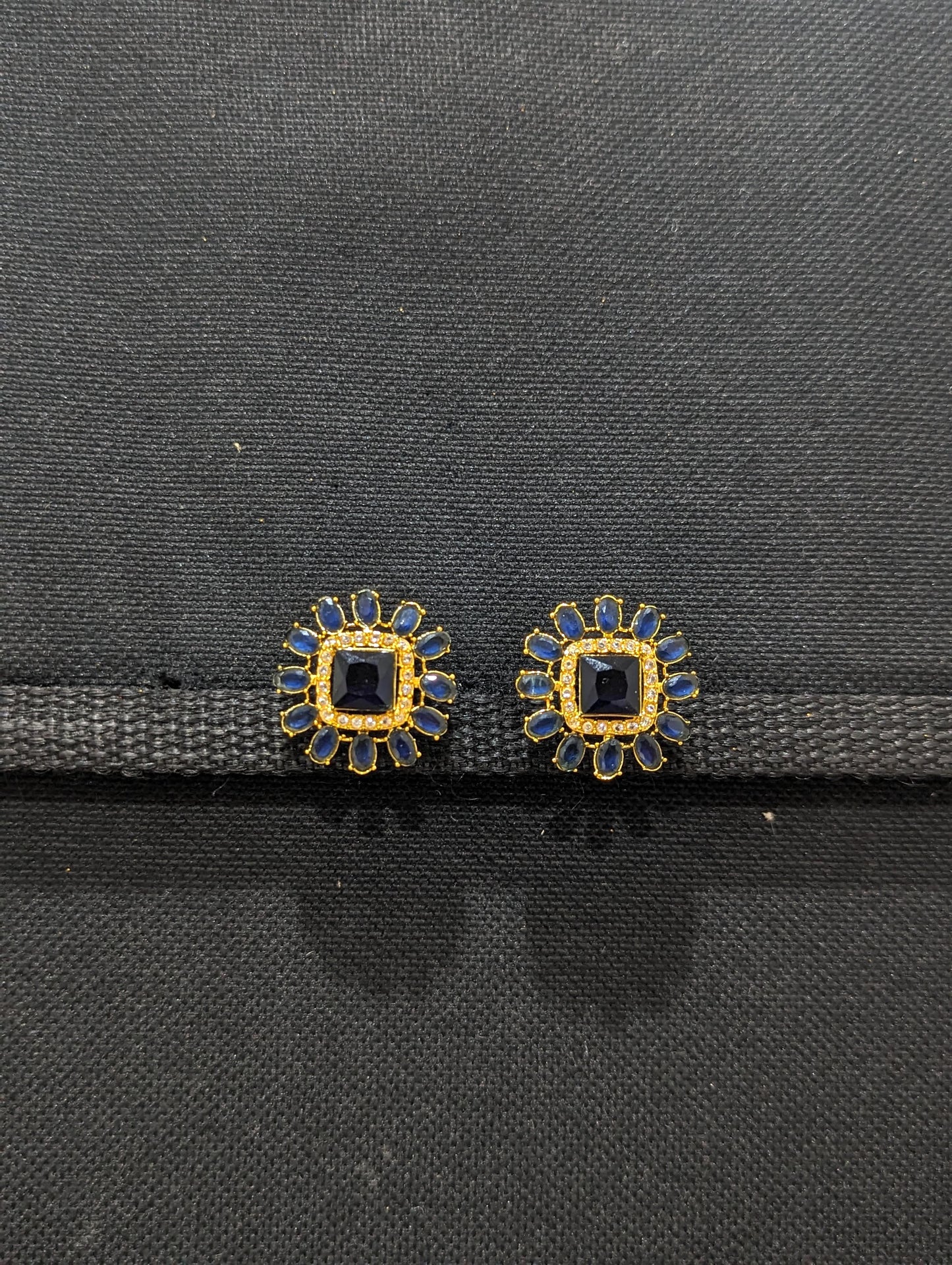Blue White CZ Stud Earrings