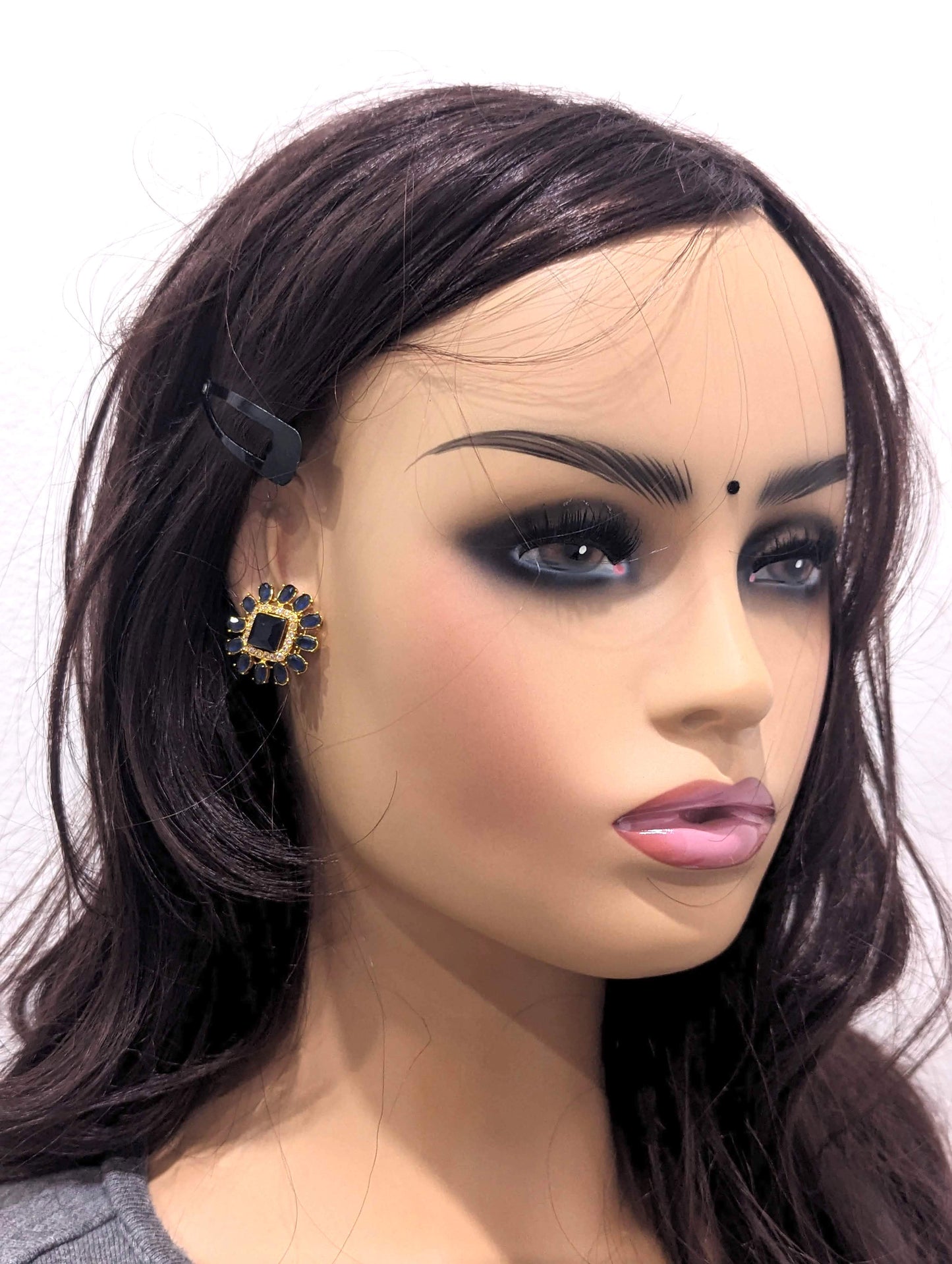 Blue White CZ Stud Earrings