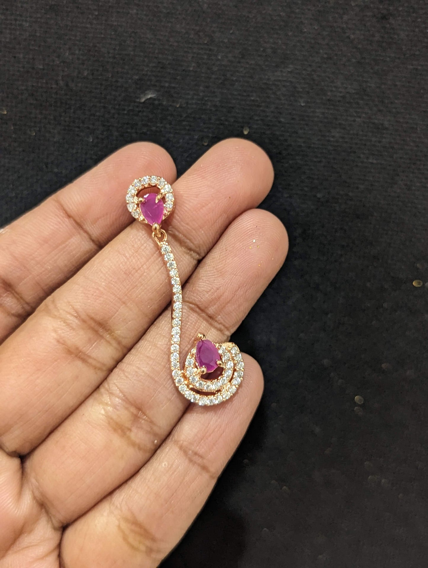 Rose gold plated J Chandbali design CZ Earrings