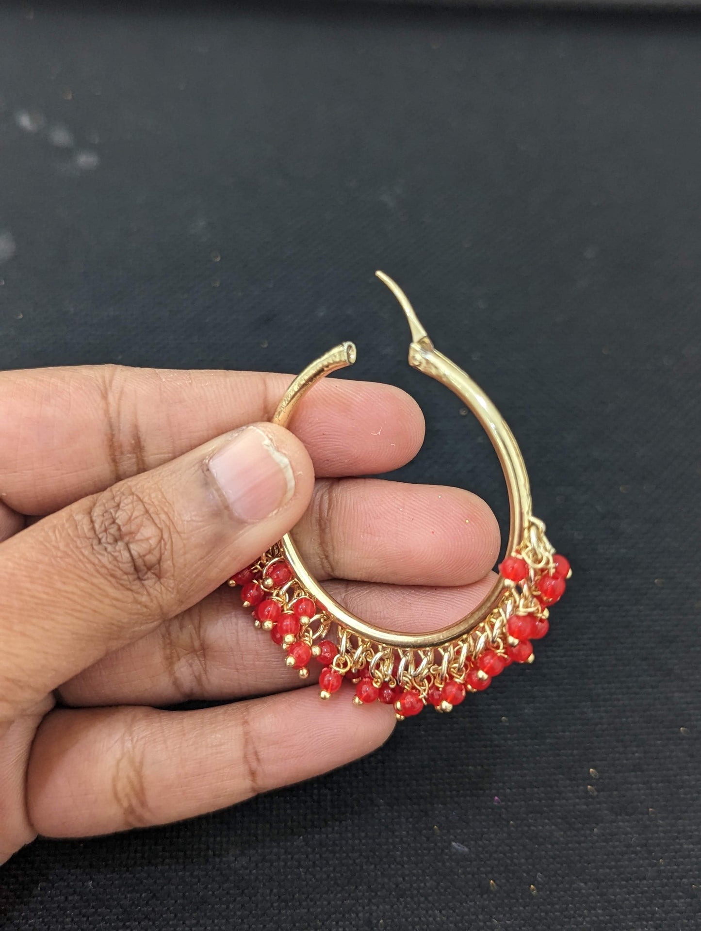 Color cluster bead Large hoop earrings