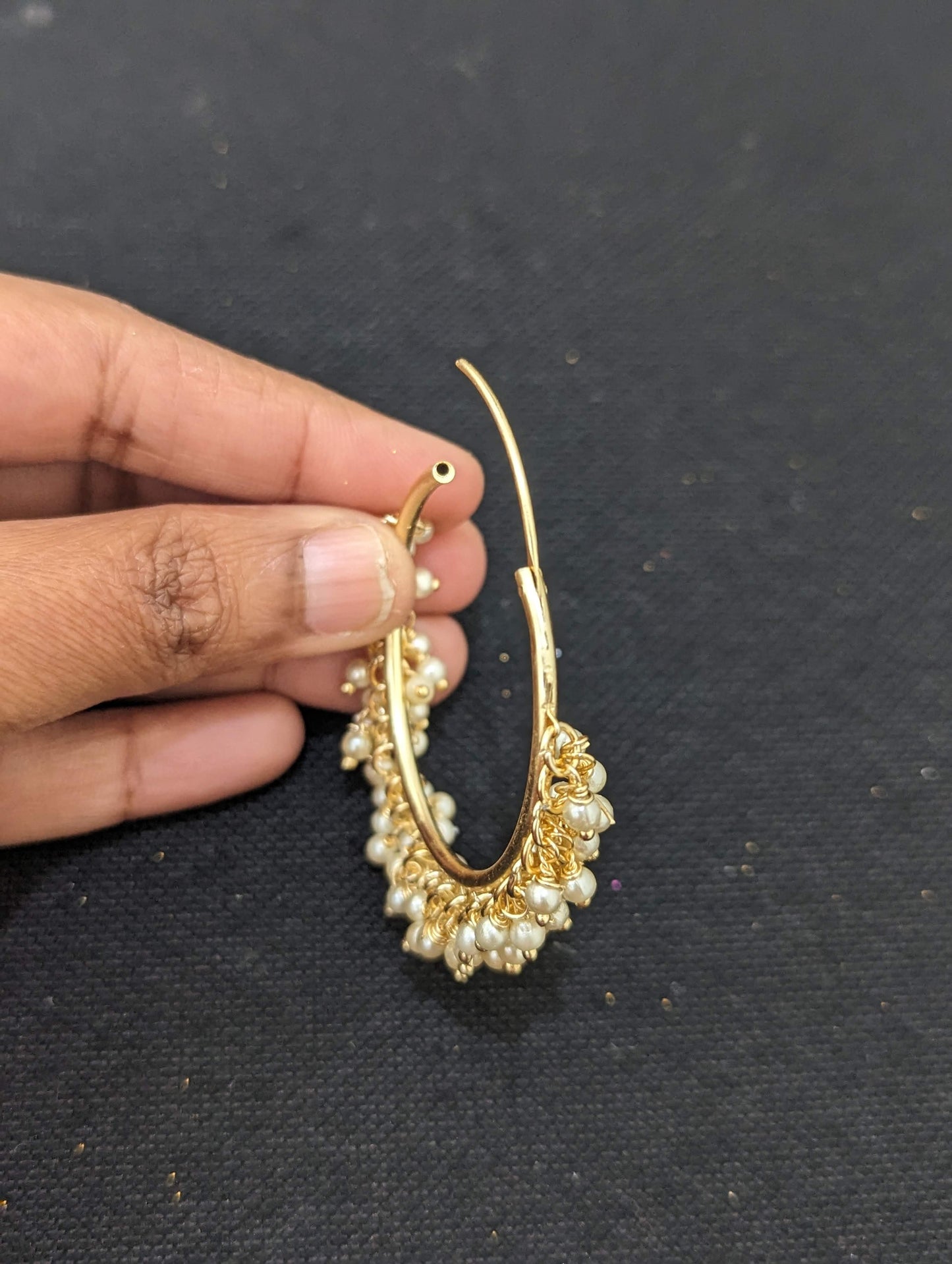 Pearl cluster bead Large hoop earrings