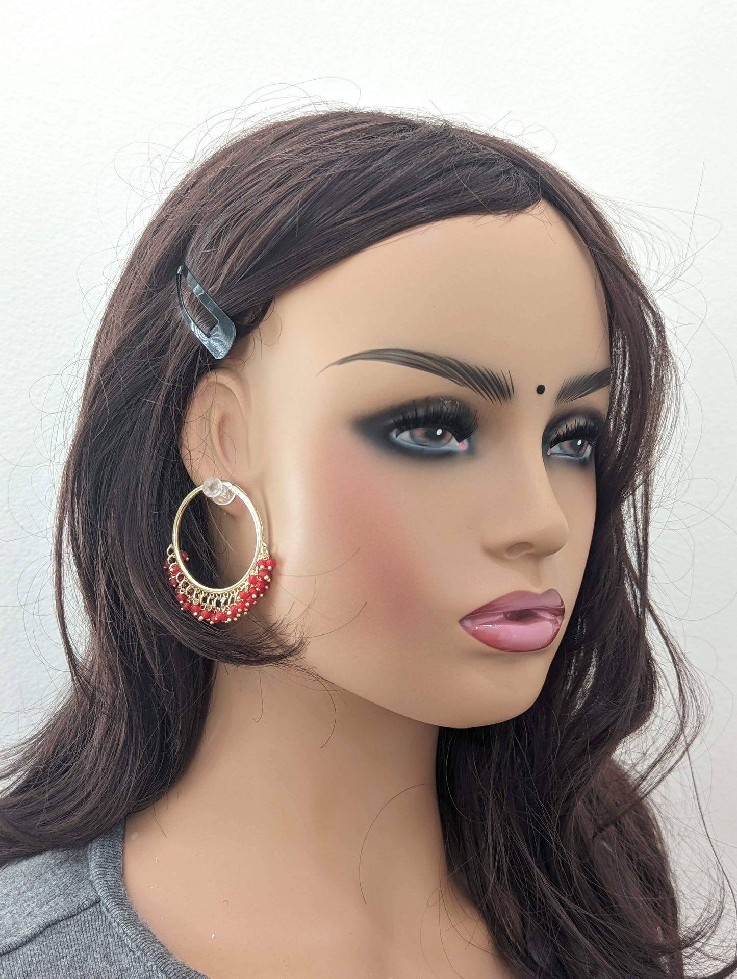 Color cluster bead Large hoop earrings