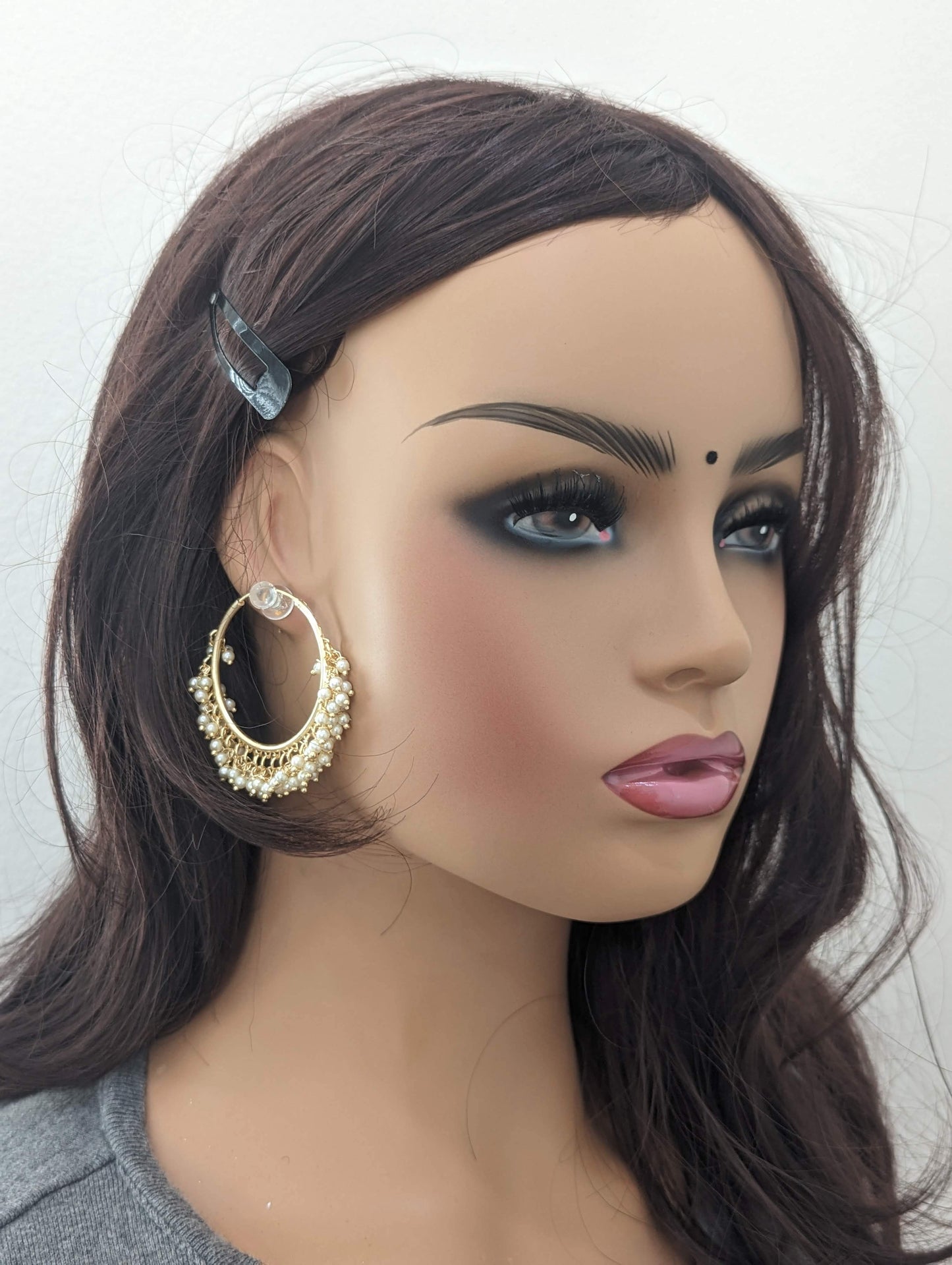Pearl cluster bead Large hoop earrings