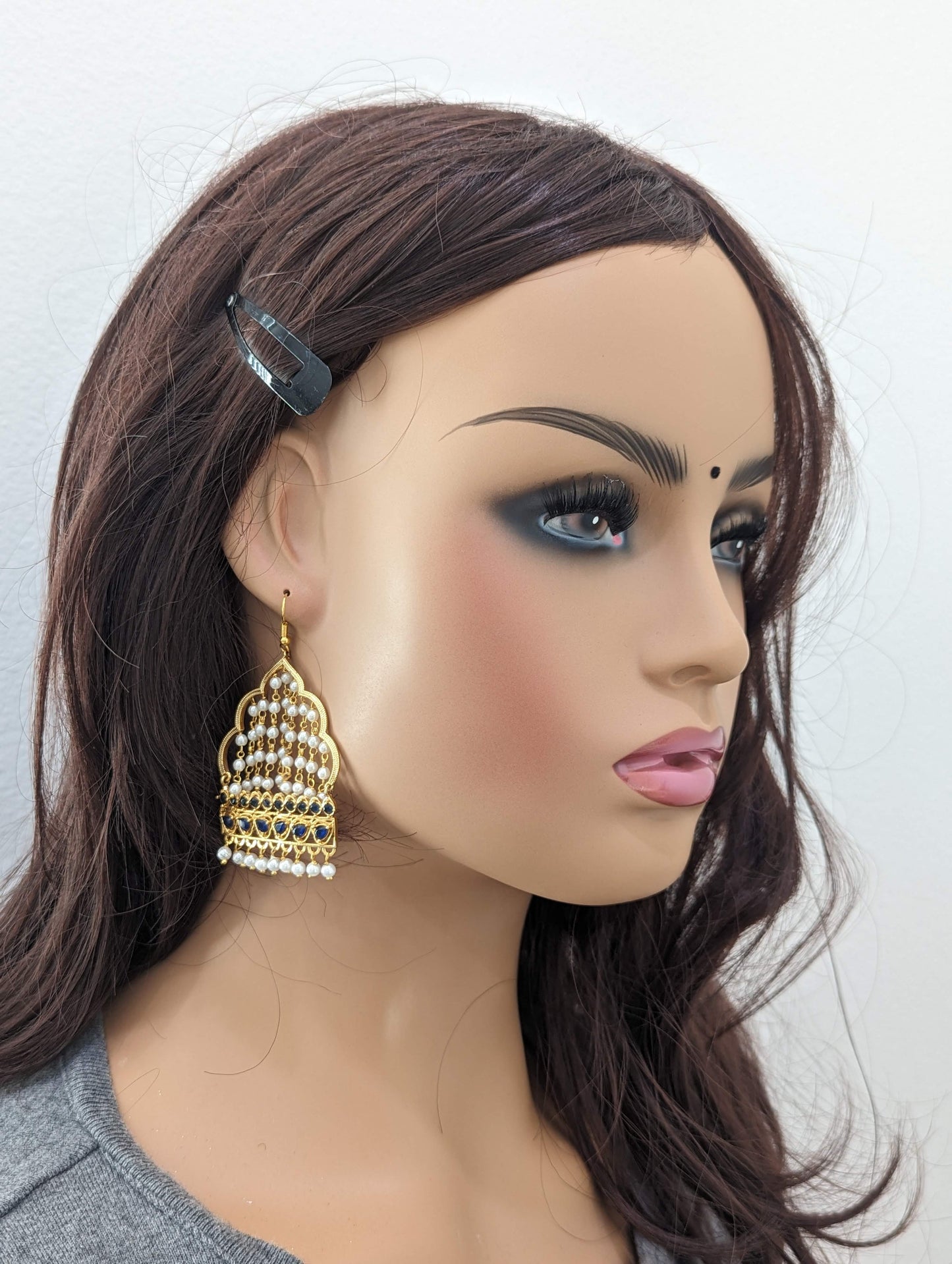 Blue CZ stone Designer hook drop Earrings