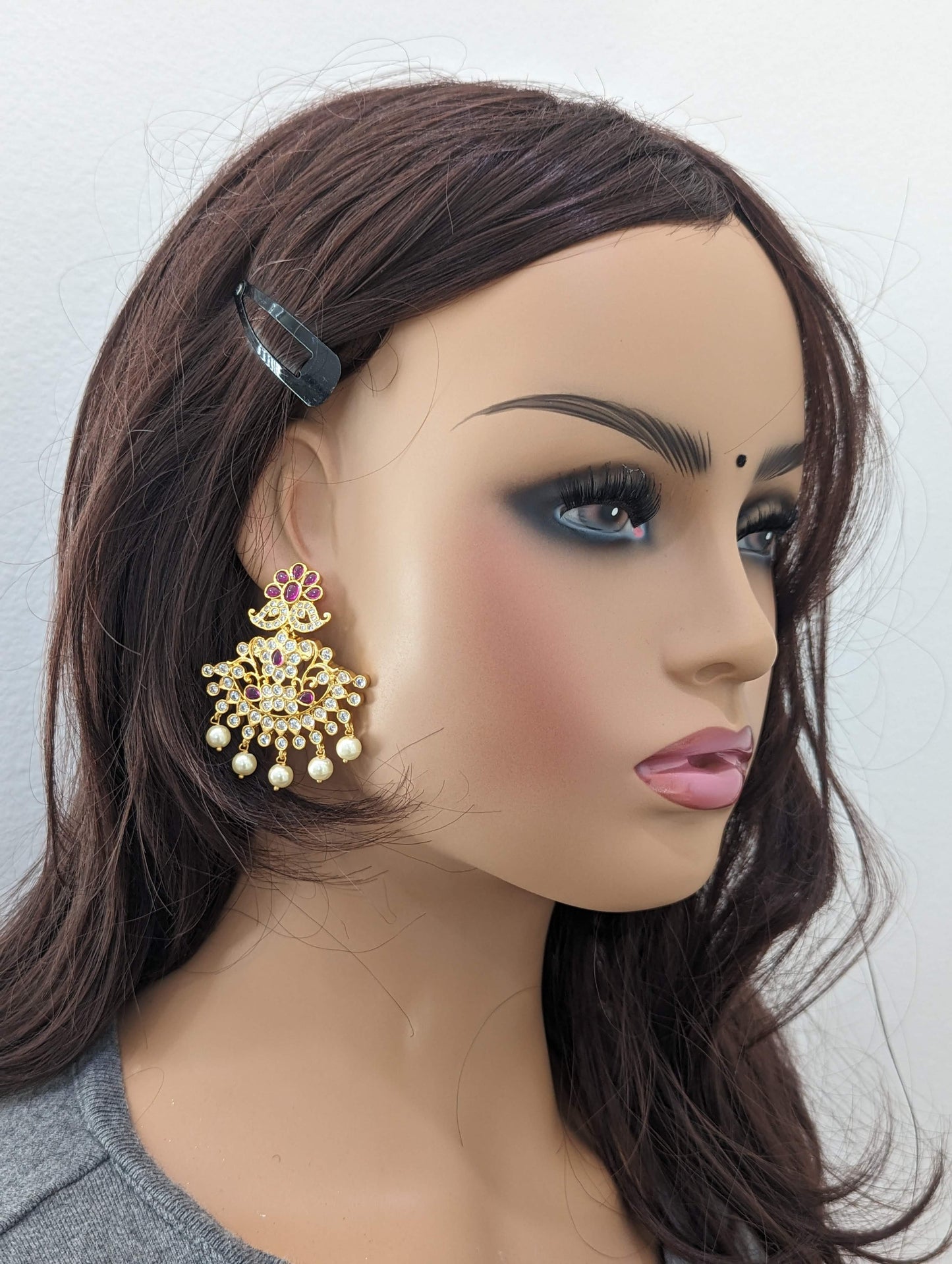 Ruby Kemp White CZ stone Traditional Chandbali Earrings