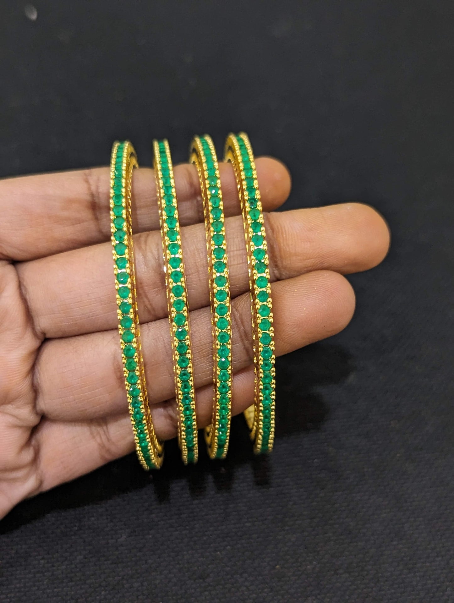 Green CZ Bangles - Set of 4