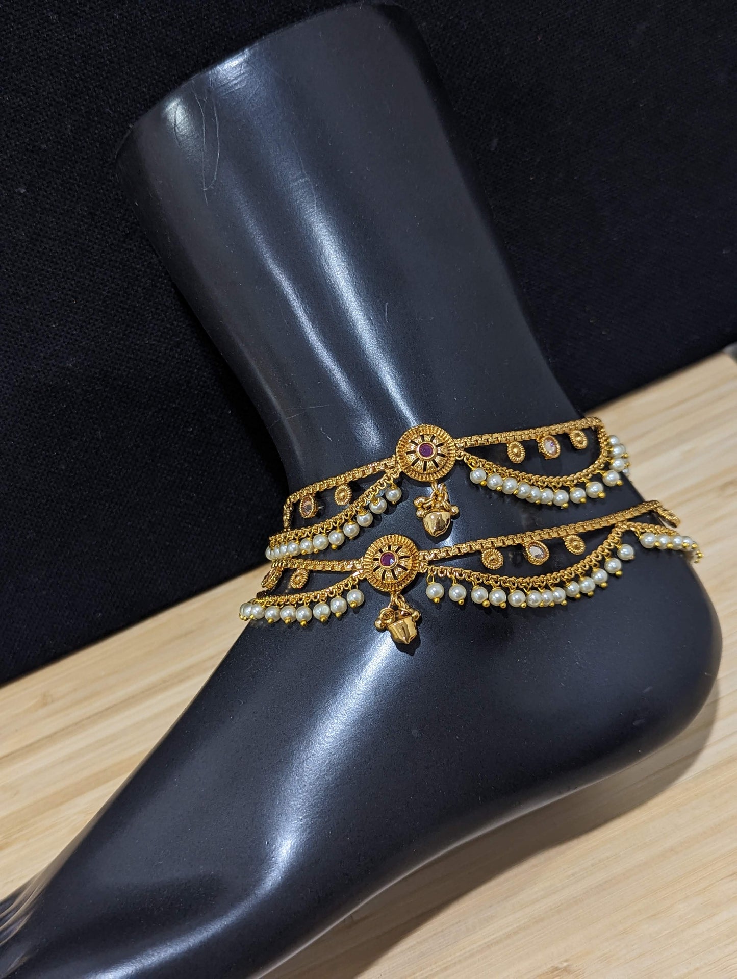 Gold plated Polki stone Bridal Anklets - design 2