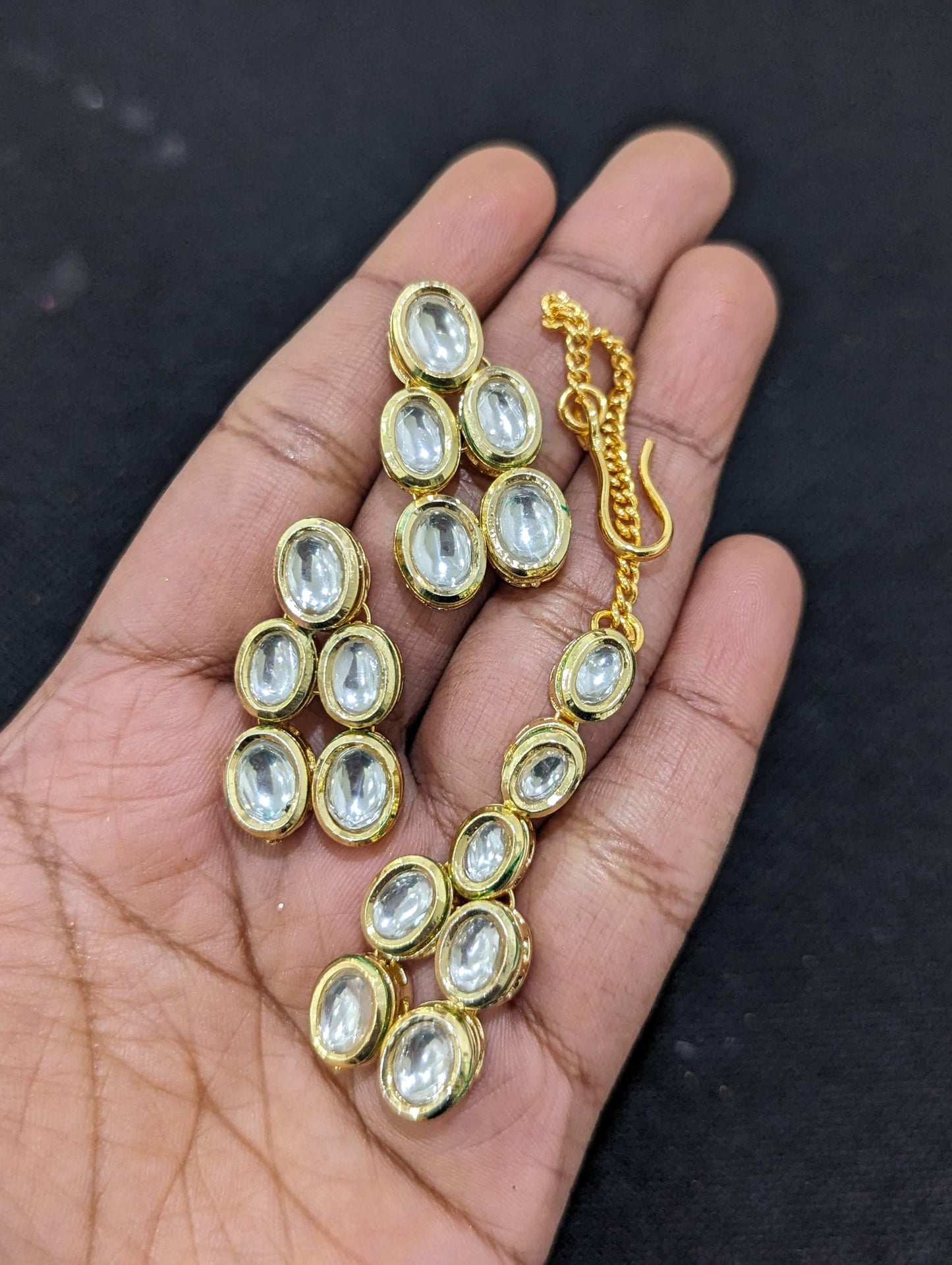 Triple line Kundan Choker Earrings set
