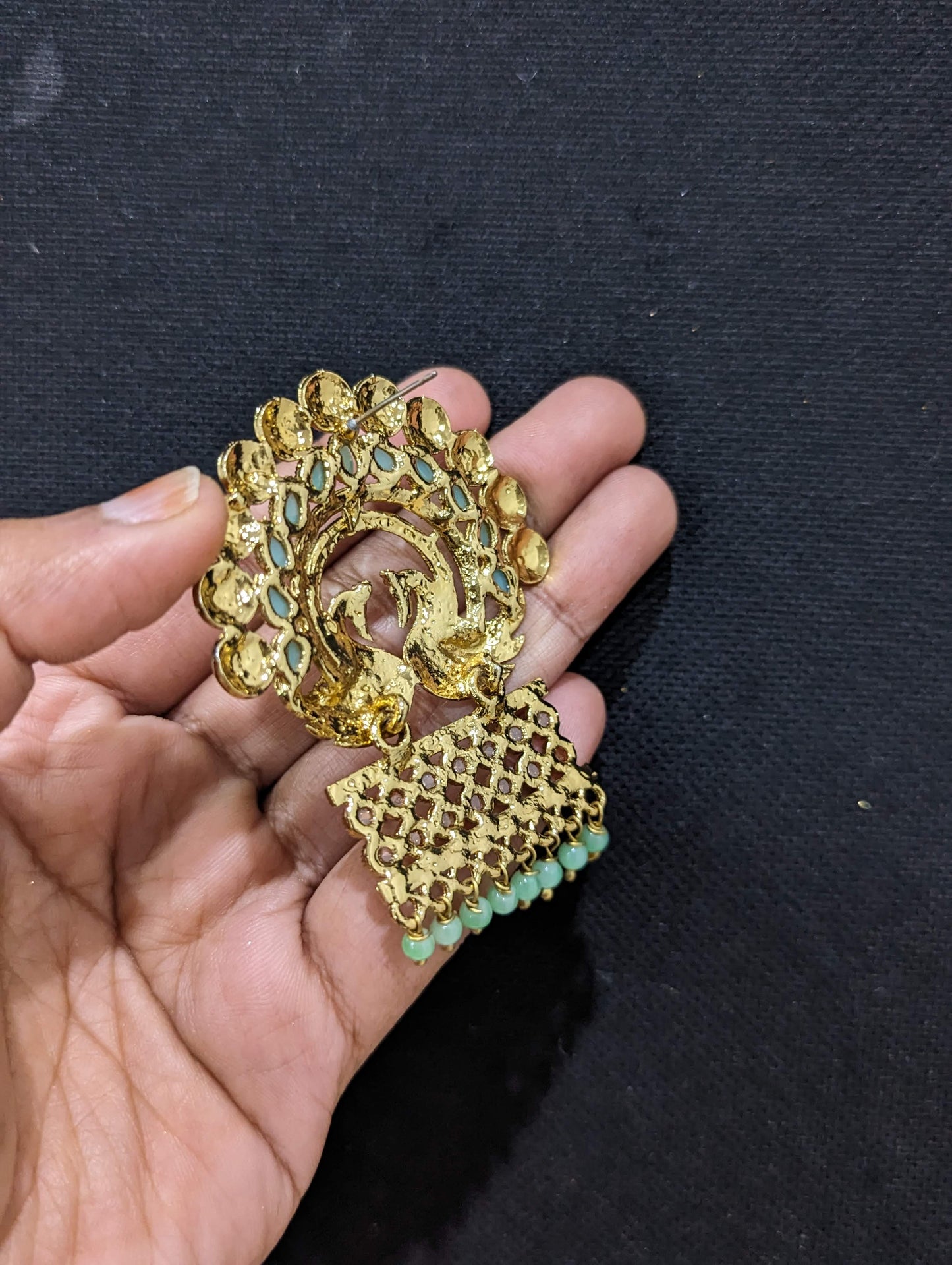 Mehandi Gold plated Large Chandbali Earrings