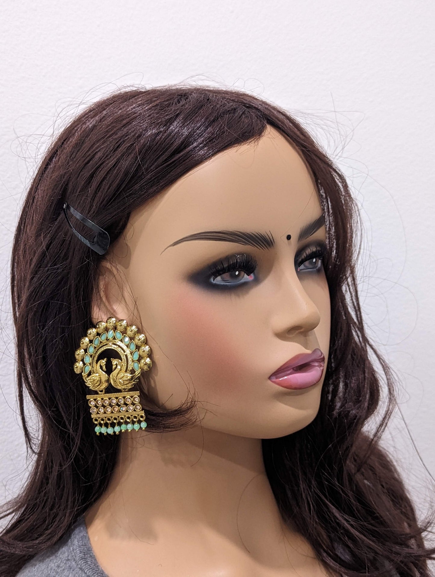 Mehandi Gold plated Large Chandbali Earrings