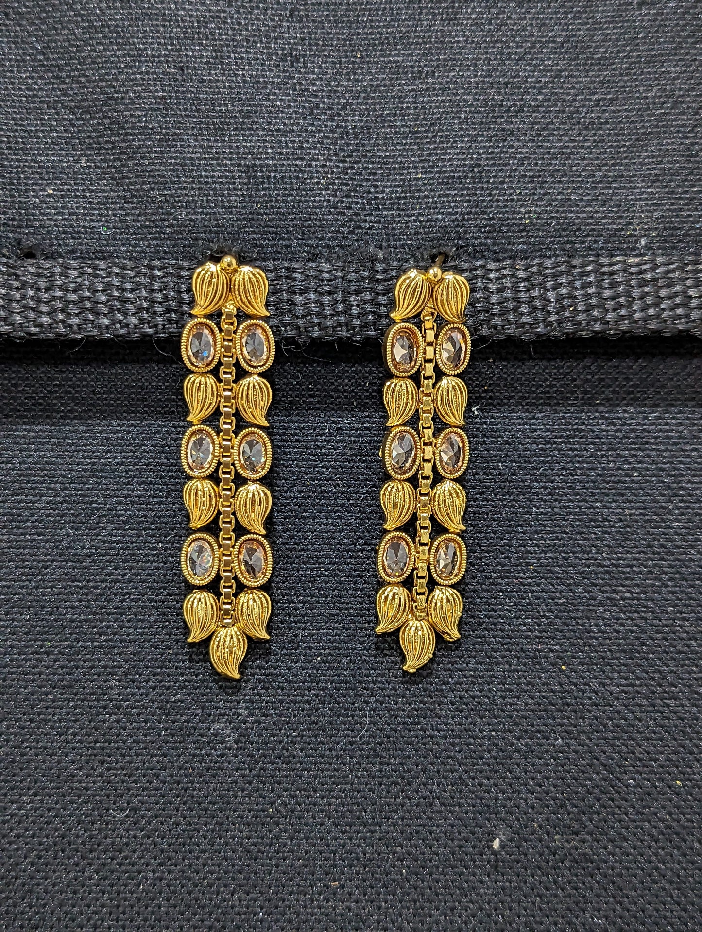 Leaf design Polki stone dangle earrings