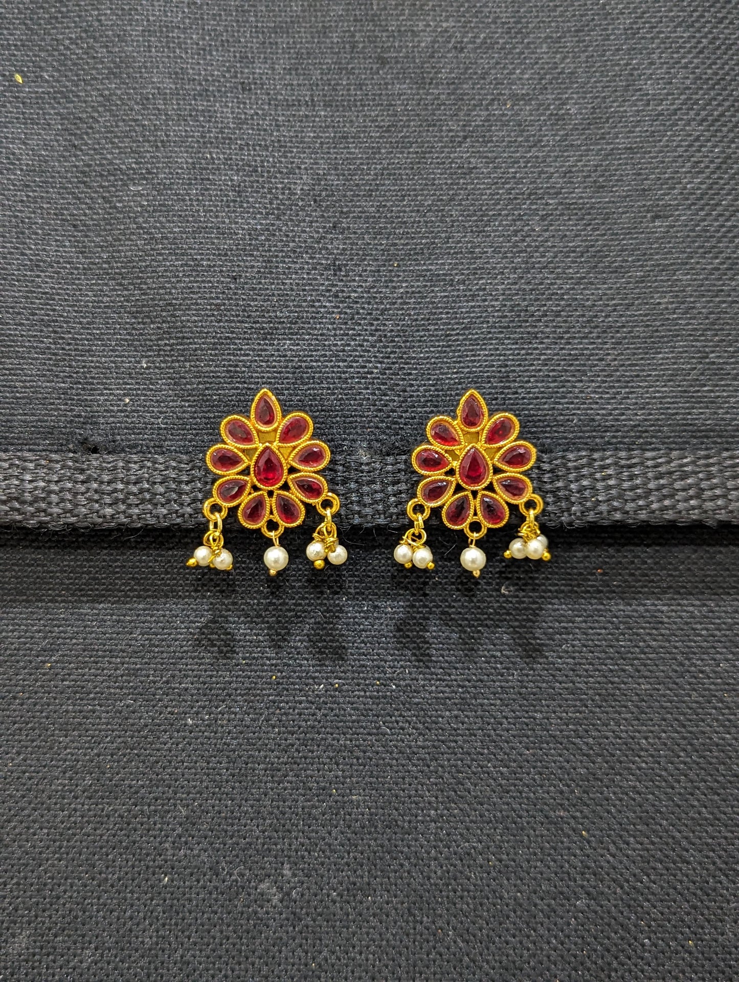 Red Polki Gold plated Stud Earrings
