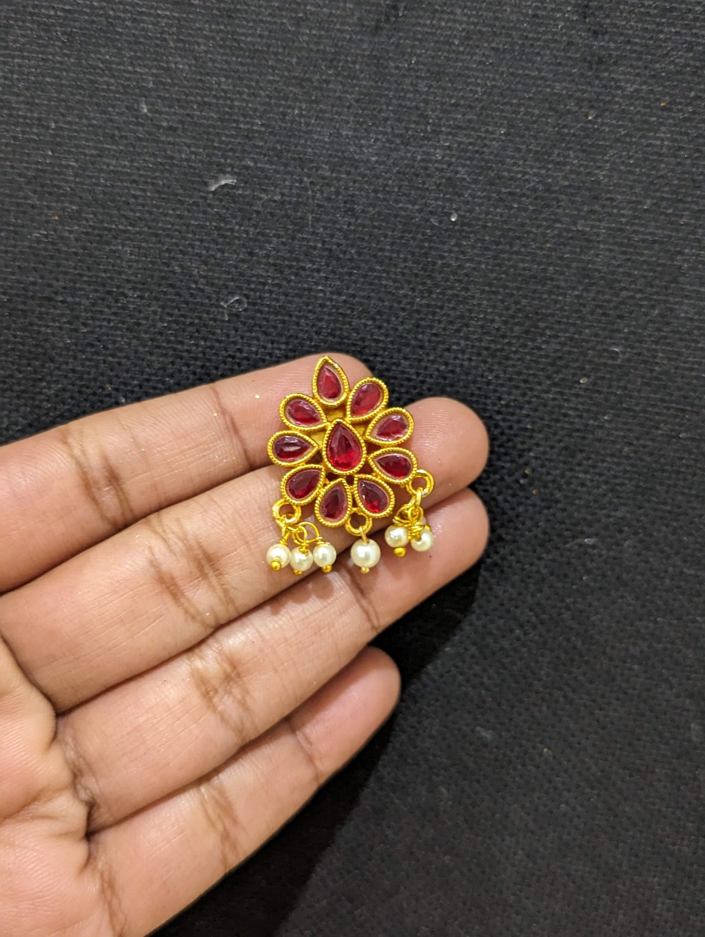 Red Polki Gold plated Stud Earrings