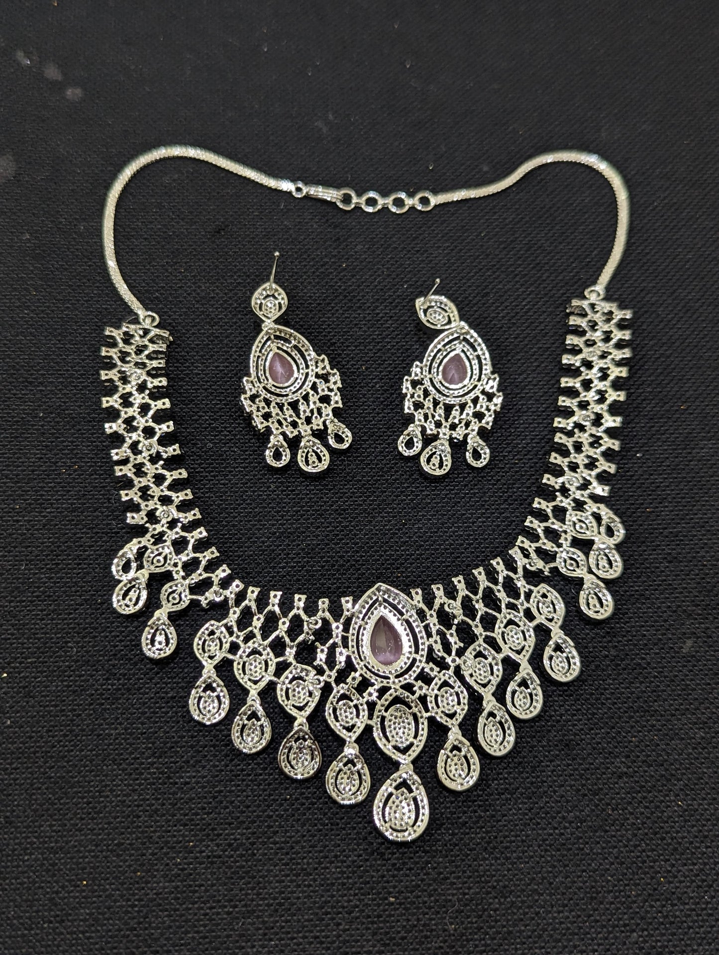 White gold plated Designer Necklace and Earrings set