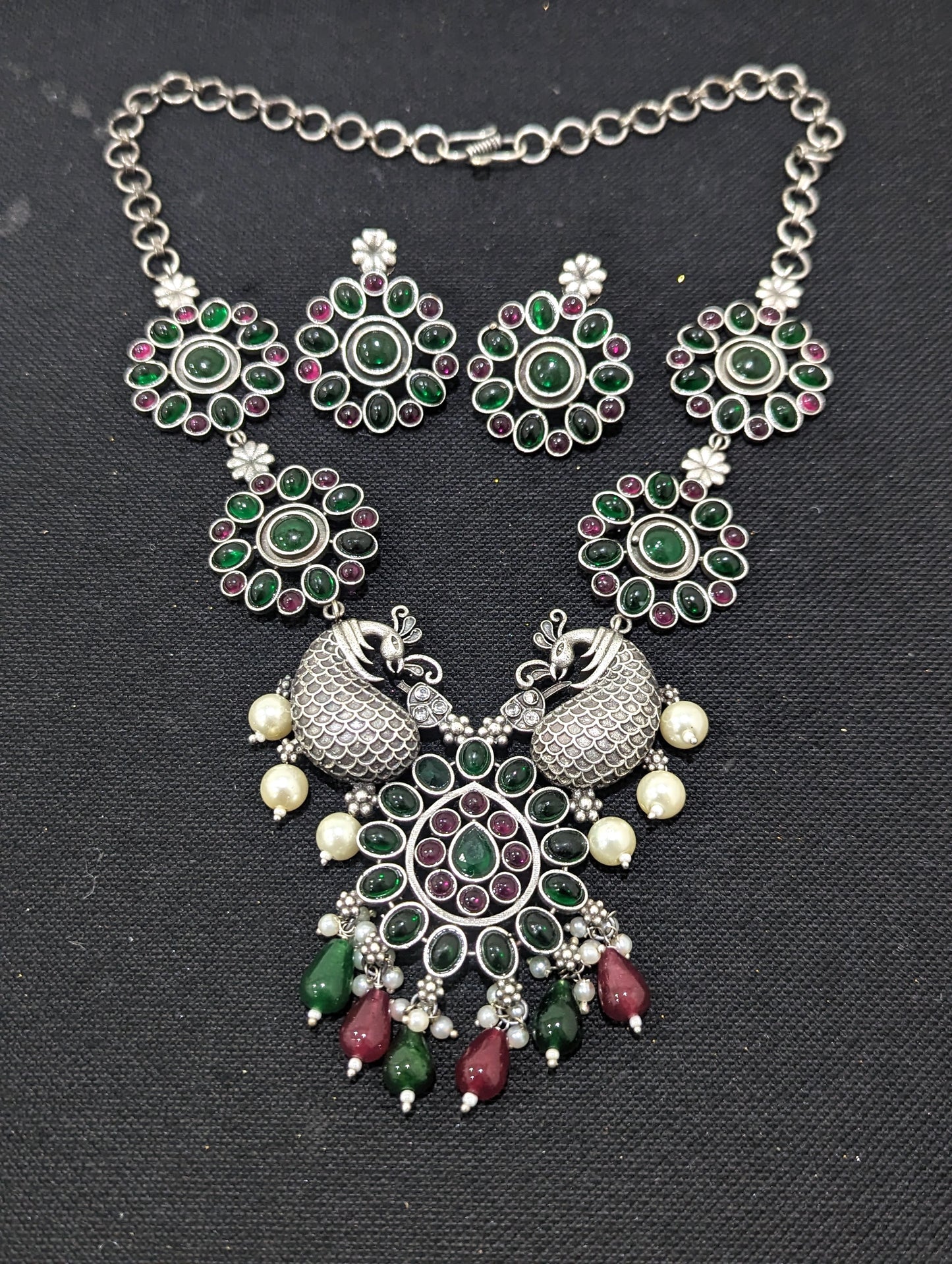 Oxidized silver Peacock Necklace Set