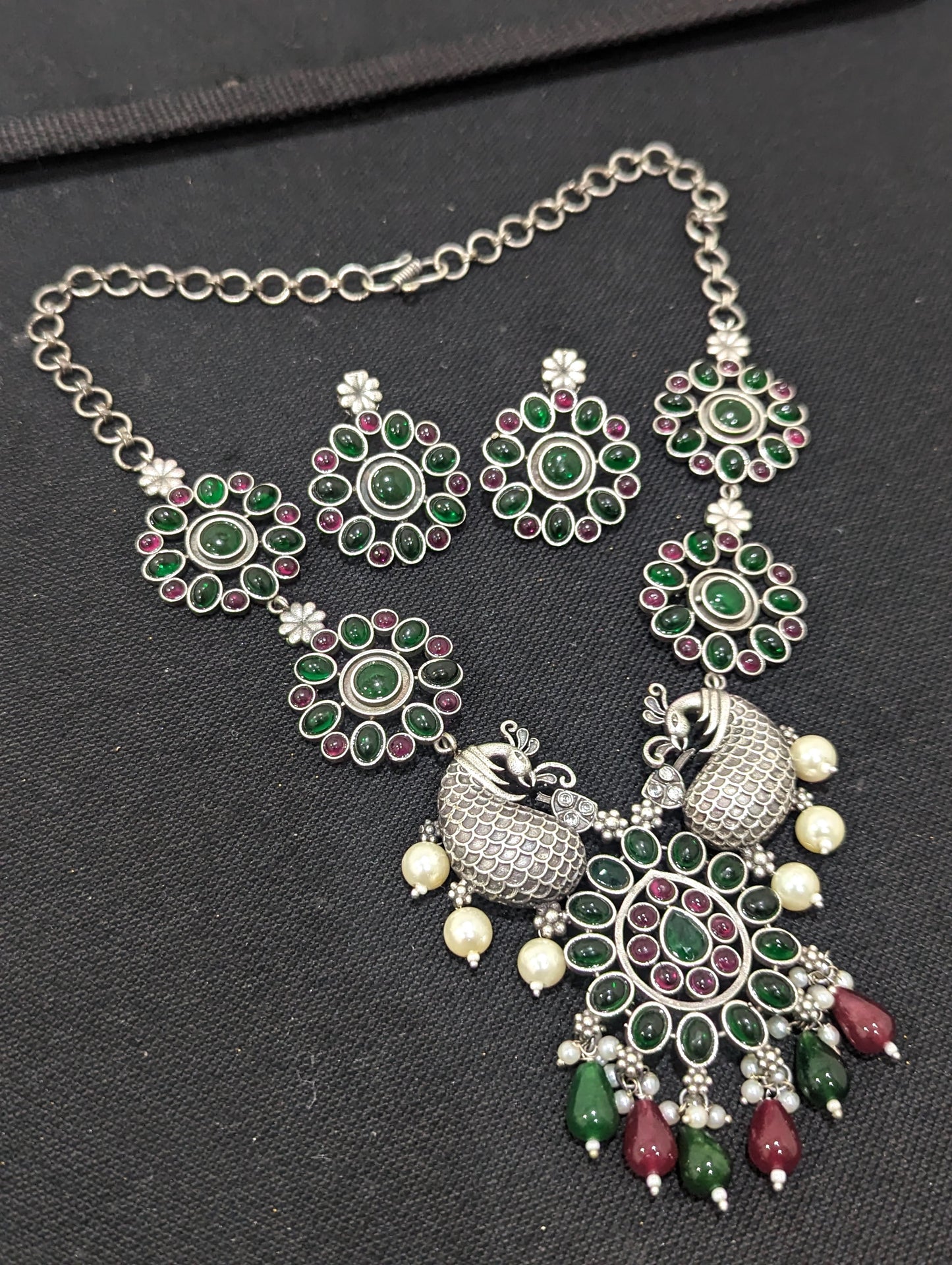 Oxidized silver Peacock Necklace Set