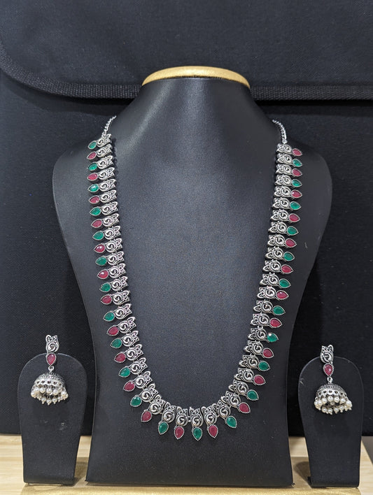 Oxidized Silver Teardrop Polki Mid length necklace set