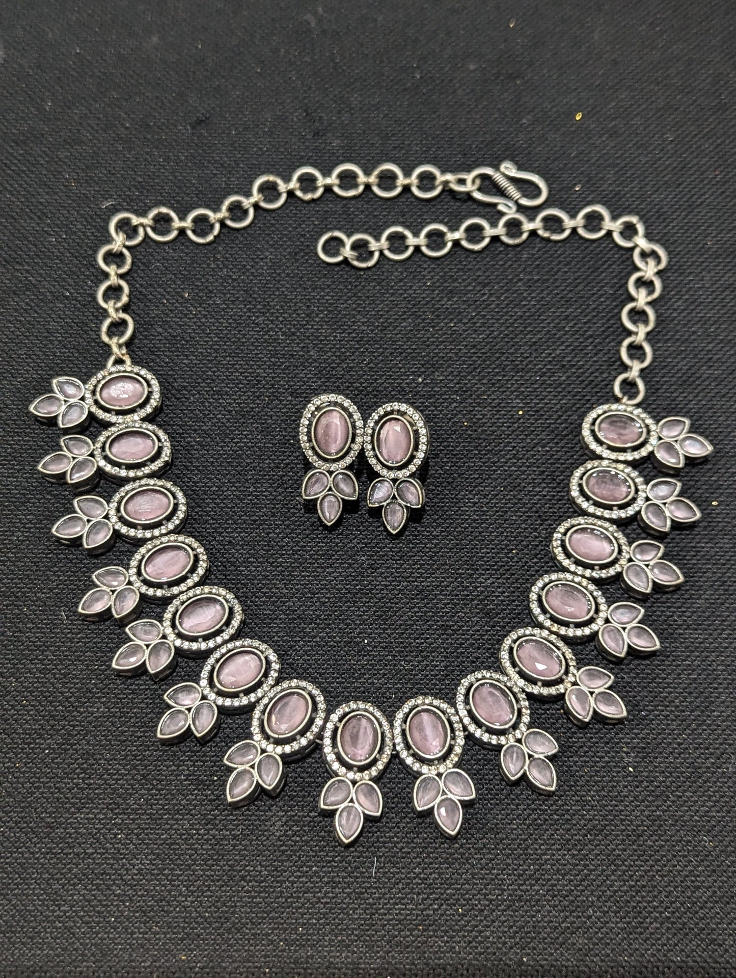 Oxidized silver CZ Choker Necklace Set