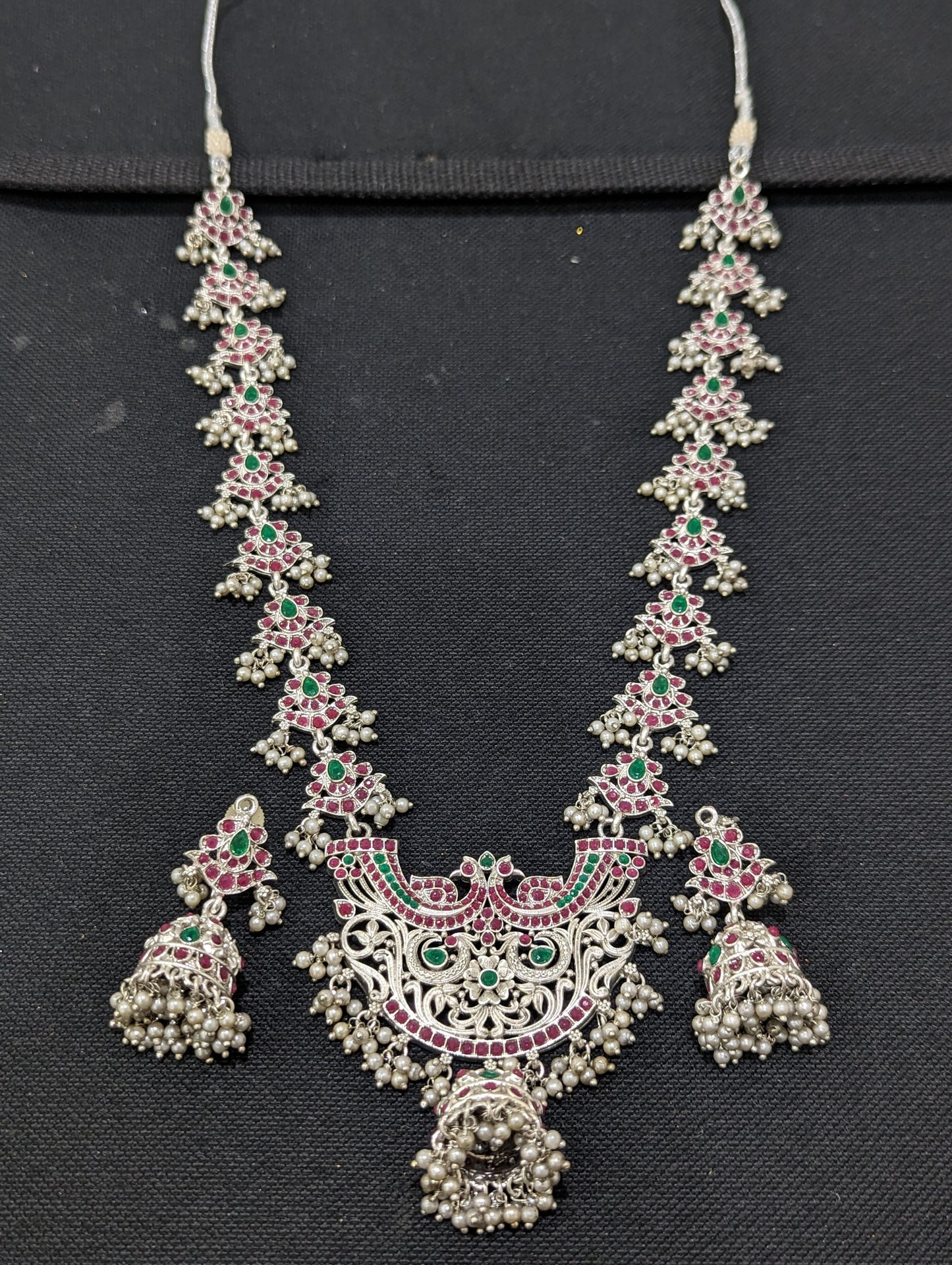 Guttapusalu Silver plated Polki Long necklace and earrings set
