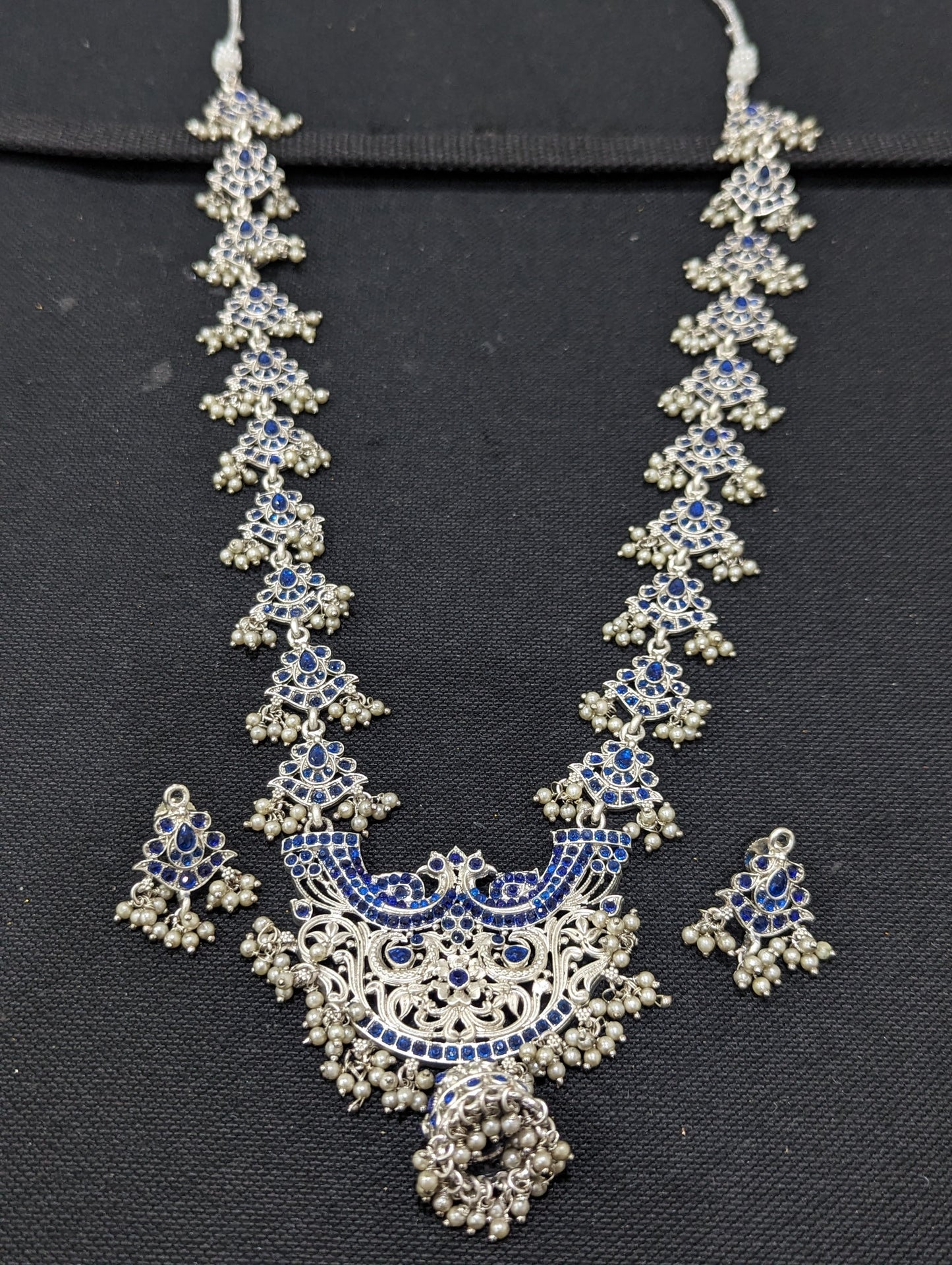 Guttapusalu Silver plated Polki Long necklace and earrings set