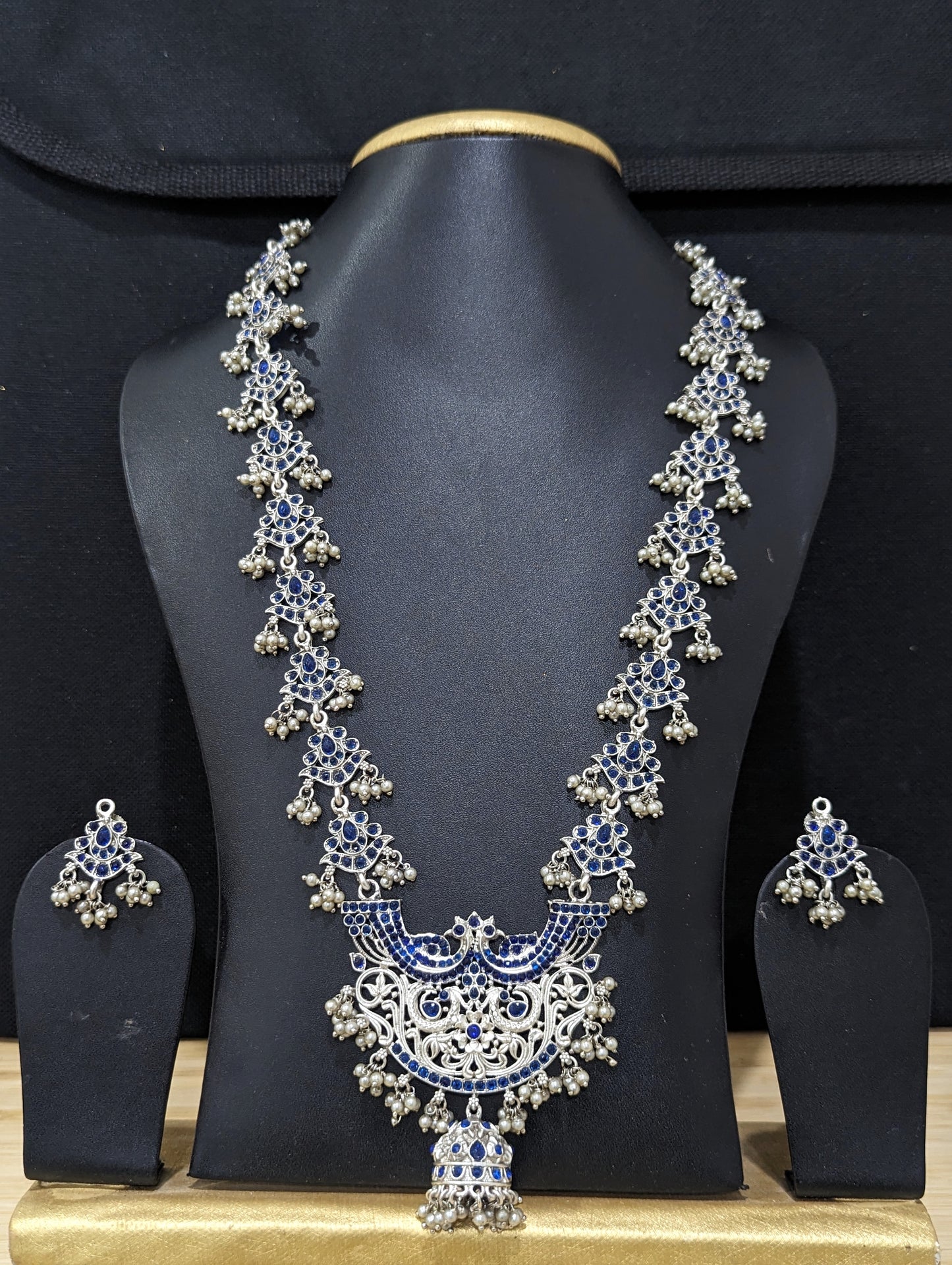 Guttapusalu Silver plated Polki Long necklace and earrings set