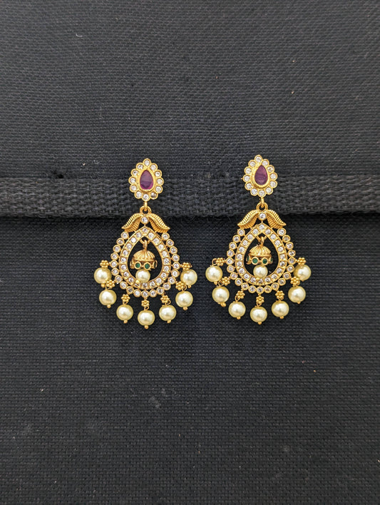 Antique Gold plated CZ Chandbali Earrings