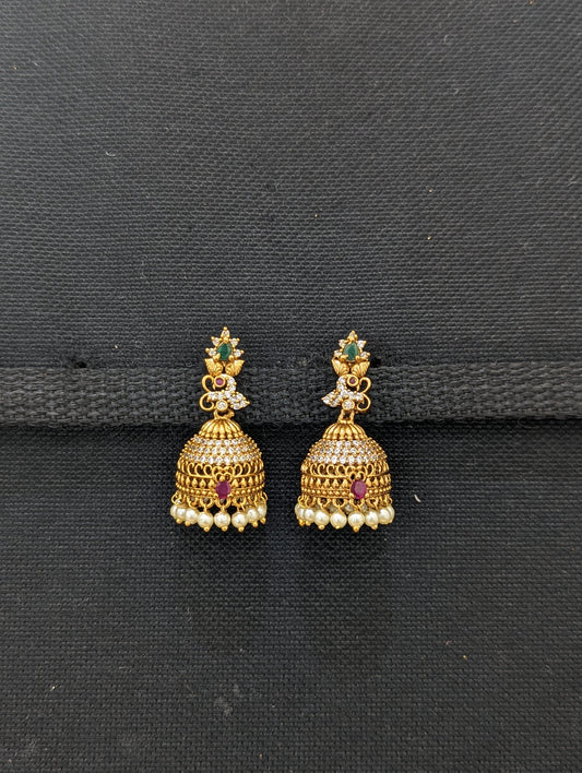 Antique Gold plated CZ Jhumka Earrings