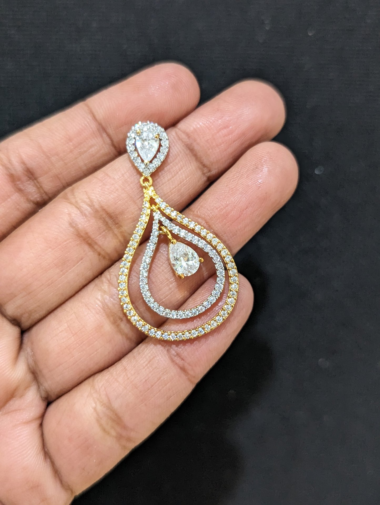 Dual teardrop Chandbali CZ Earrings