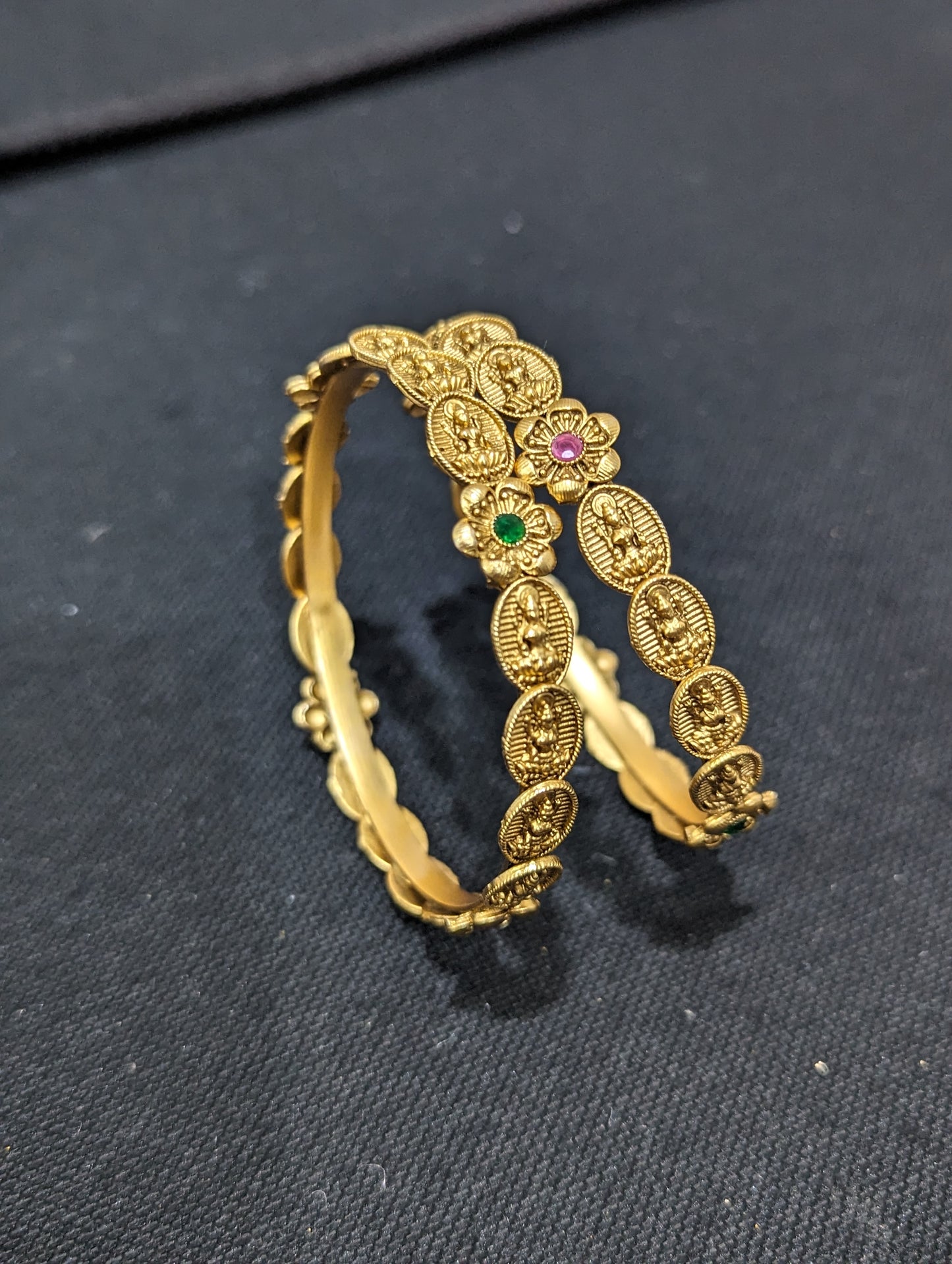 Goddess Lakshmi Antique matte gold plated bangles