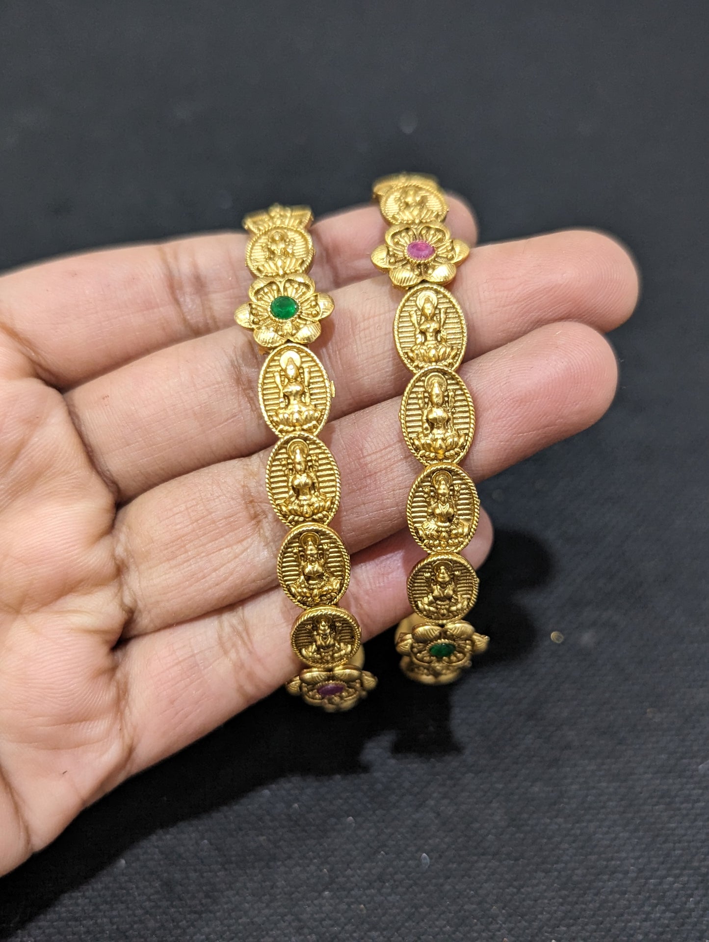 Goddess Lakshmi Antique matte gold plated bangles - 2x4 size